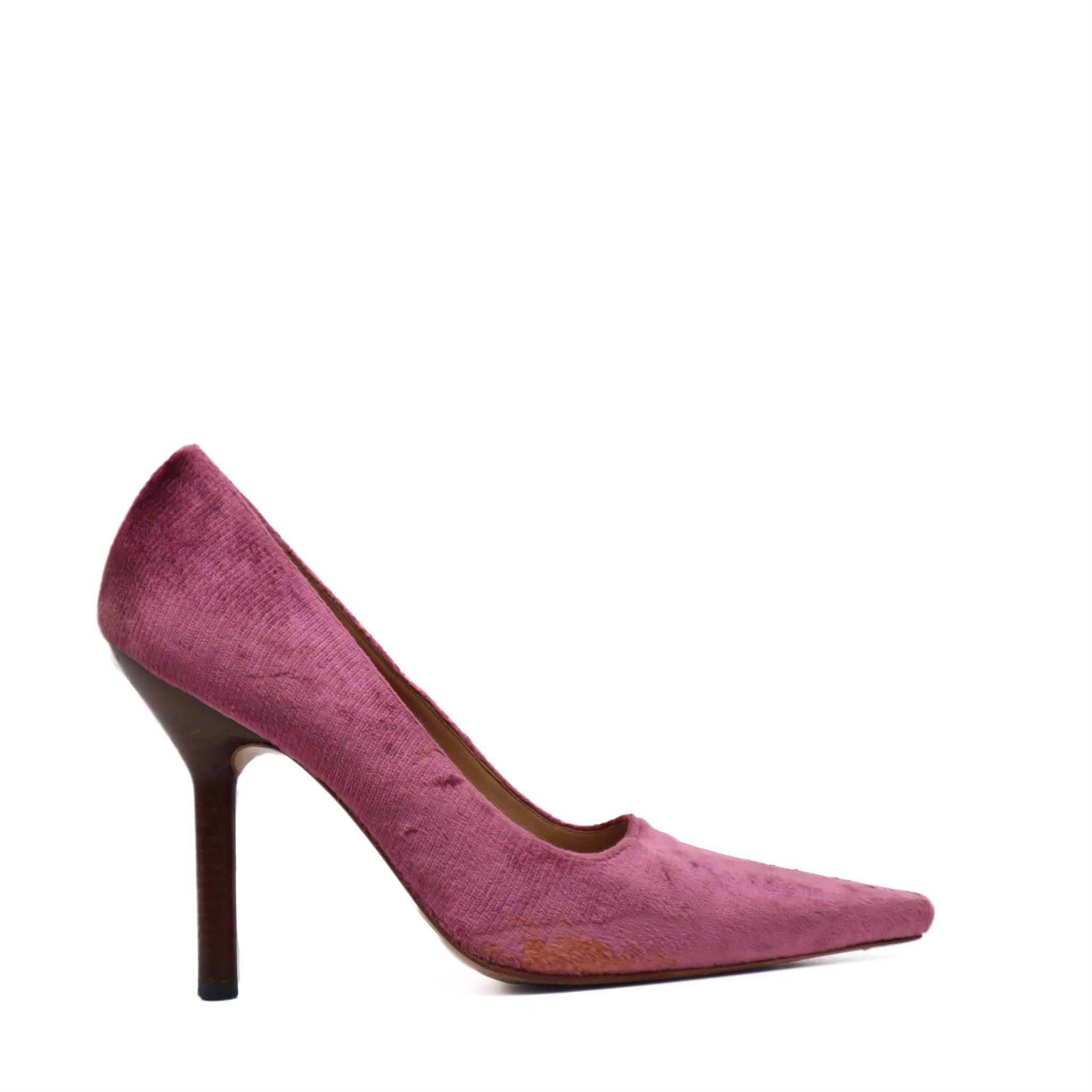 Purple Velvet Wood Heeled Pumps