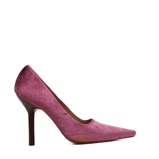 Purple Velvet Wood Heeled Pumps