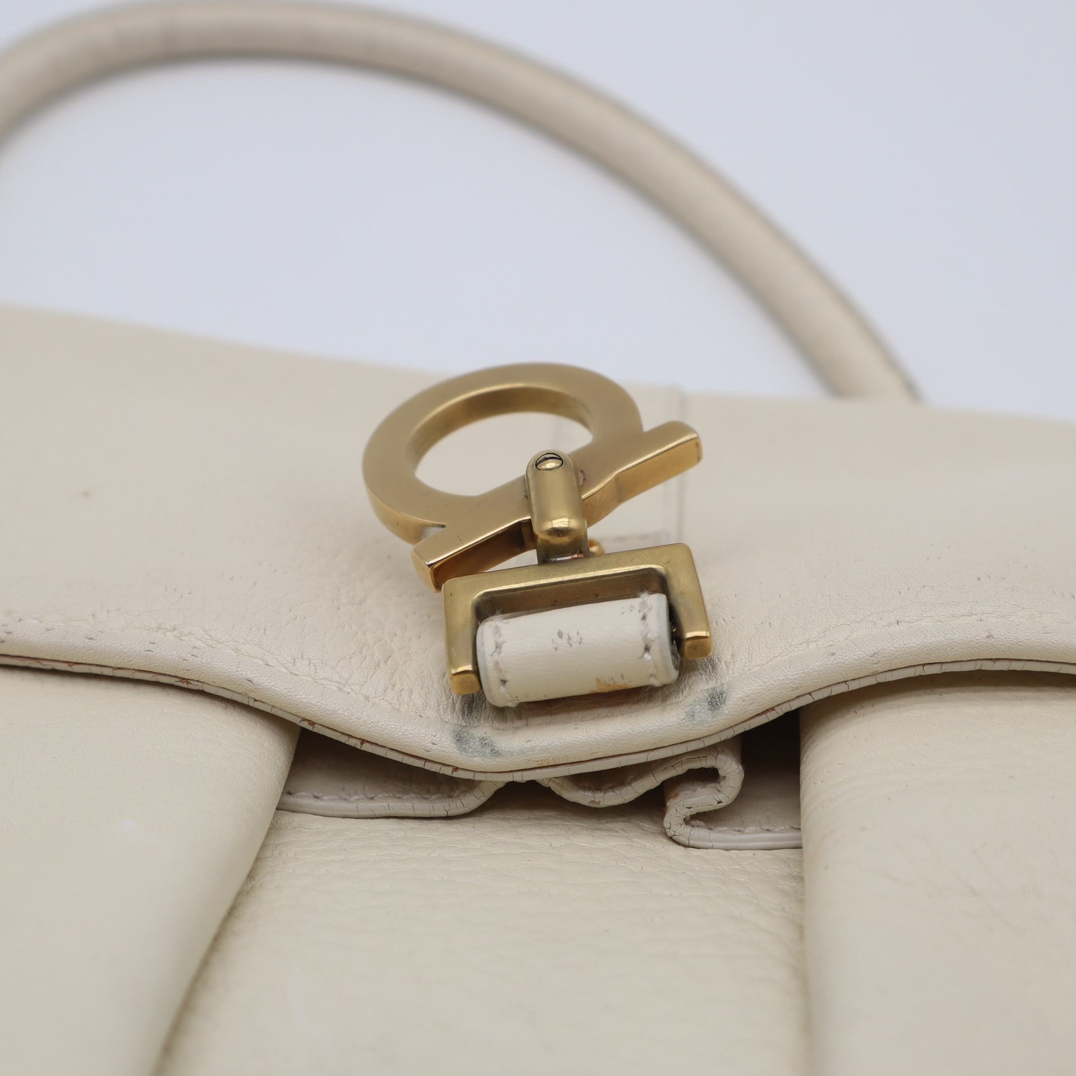 Gancini Textured Leather Top Handle Ivory Satchel