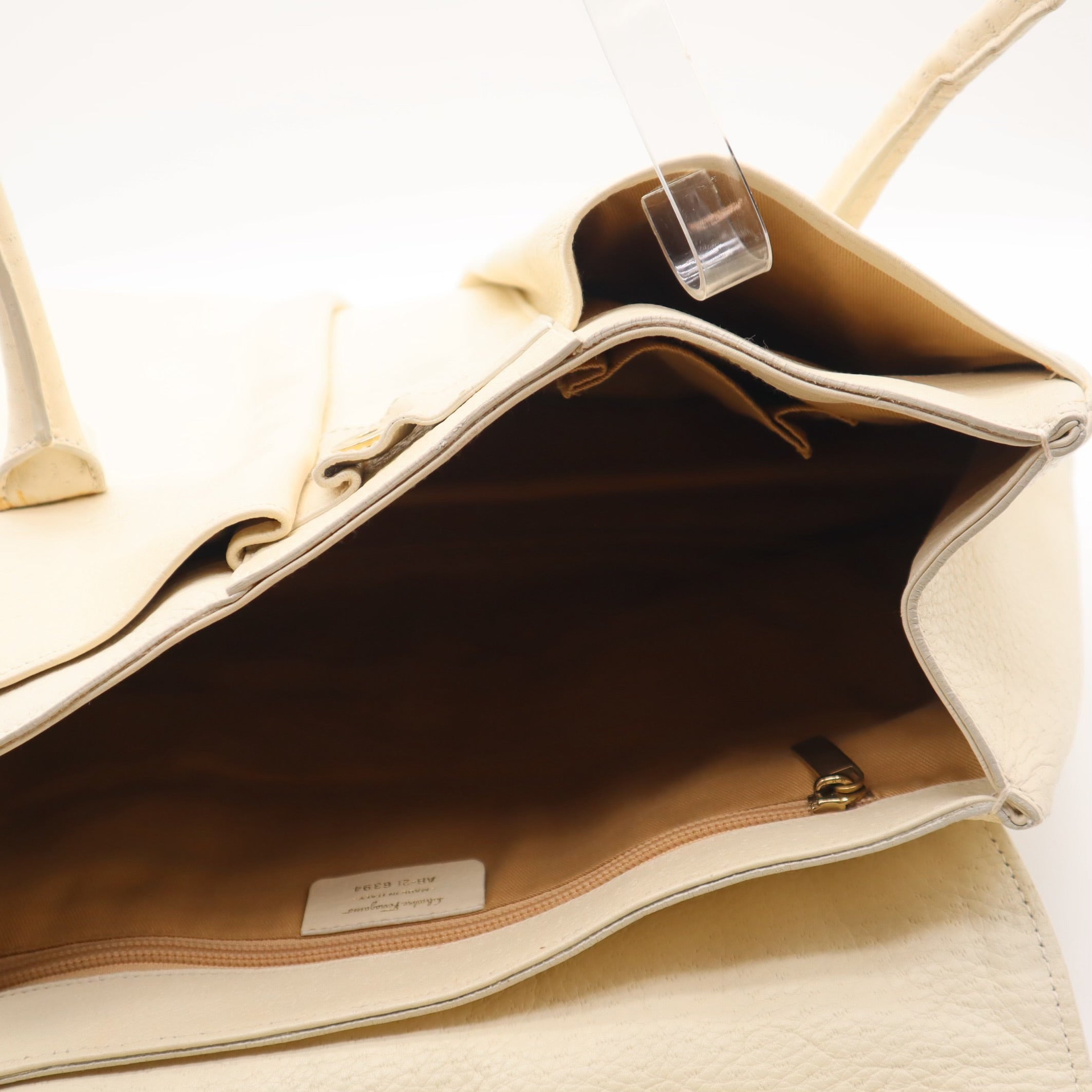 Gancini Textured Leather Top Handle Ivory Satchel