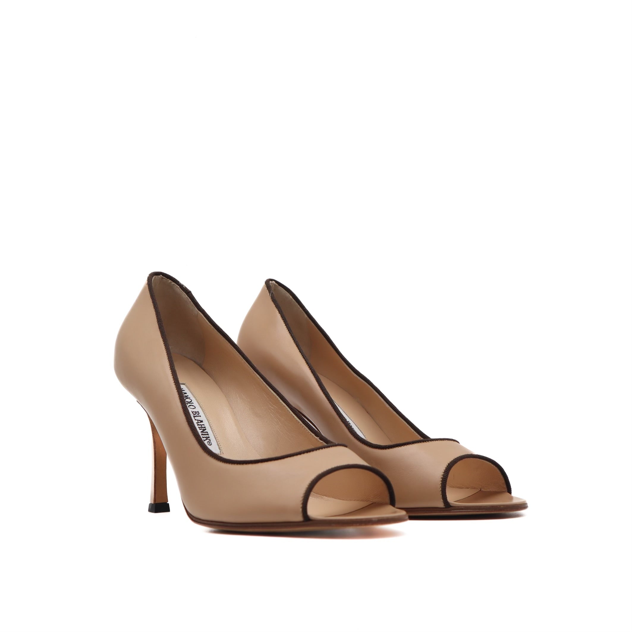Canazza Nude Leather Peep Toe Pump Size 37.5 EU
