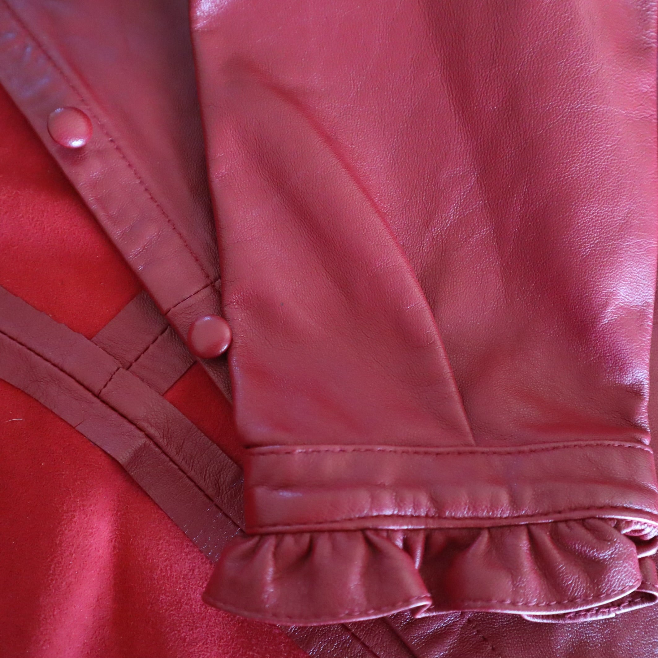 Vintage Red Ruffled Leather Jacket Size 8