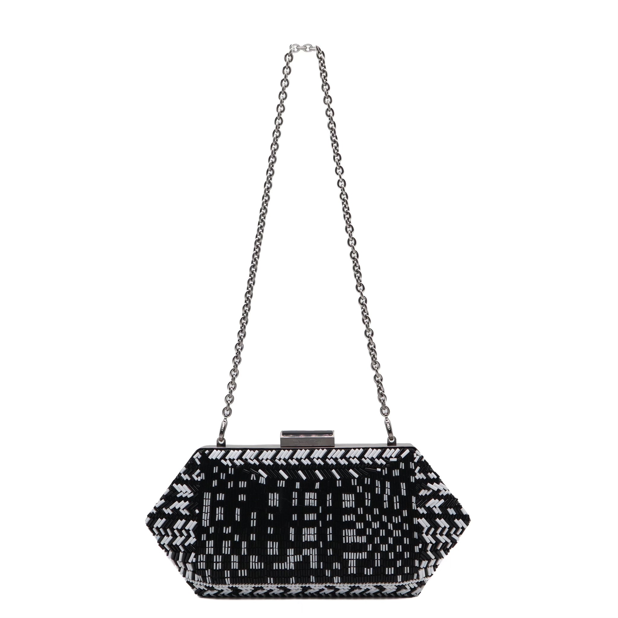 Beaded Trapezoid Chained Clutch Bag