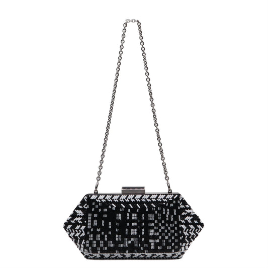 Beaded Trapezoid Chained Clutch Bag