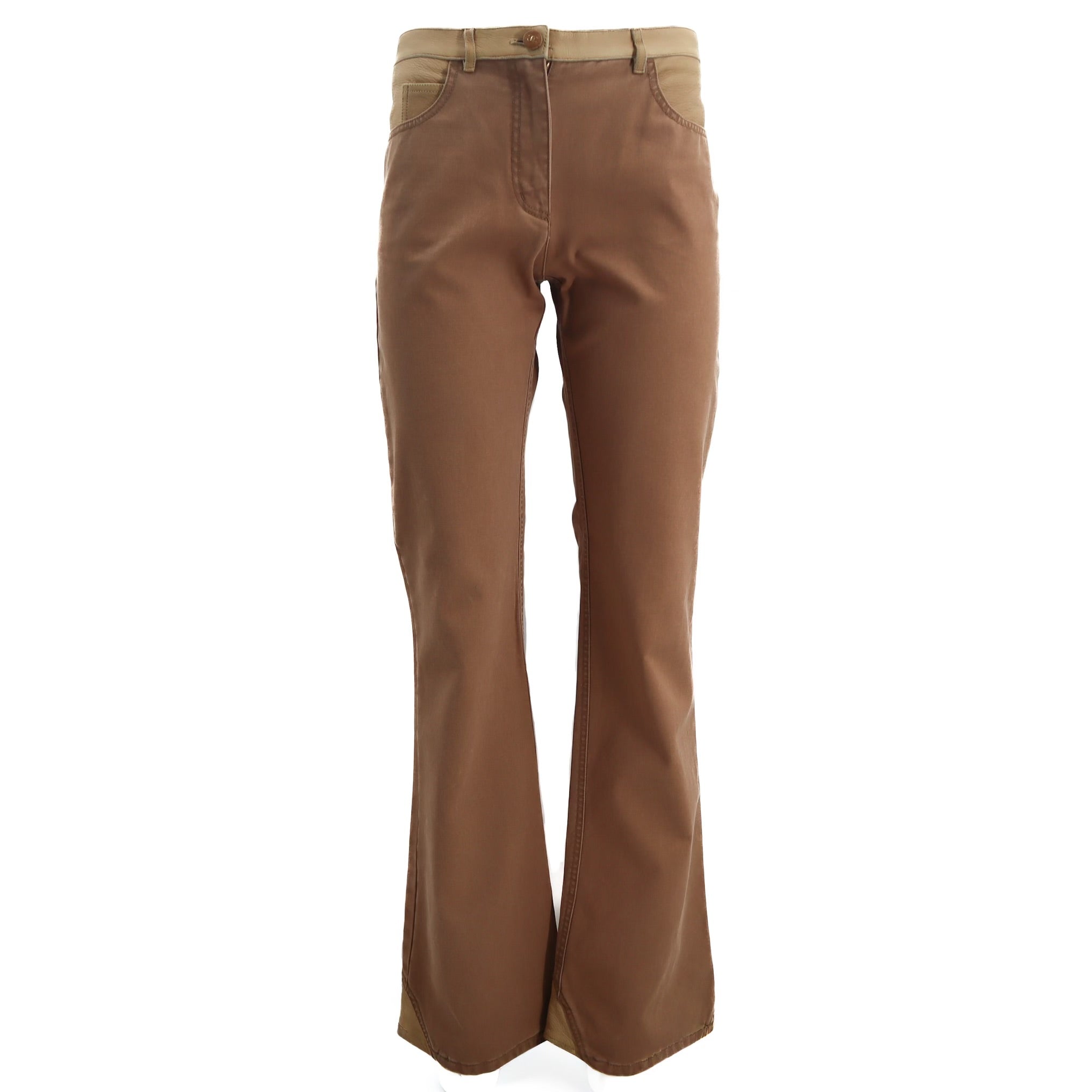 Western Flared Leather Patchwork Jeans