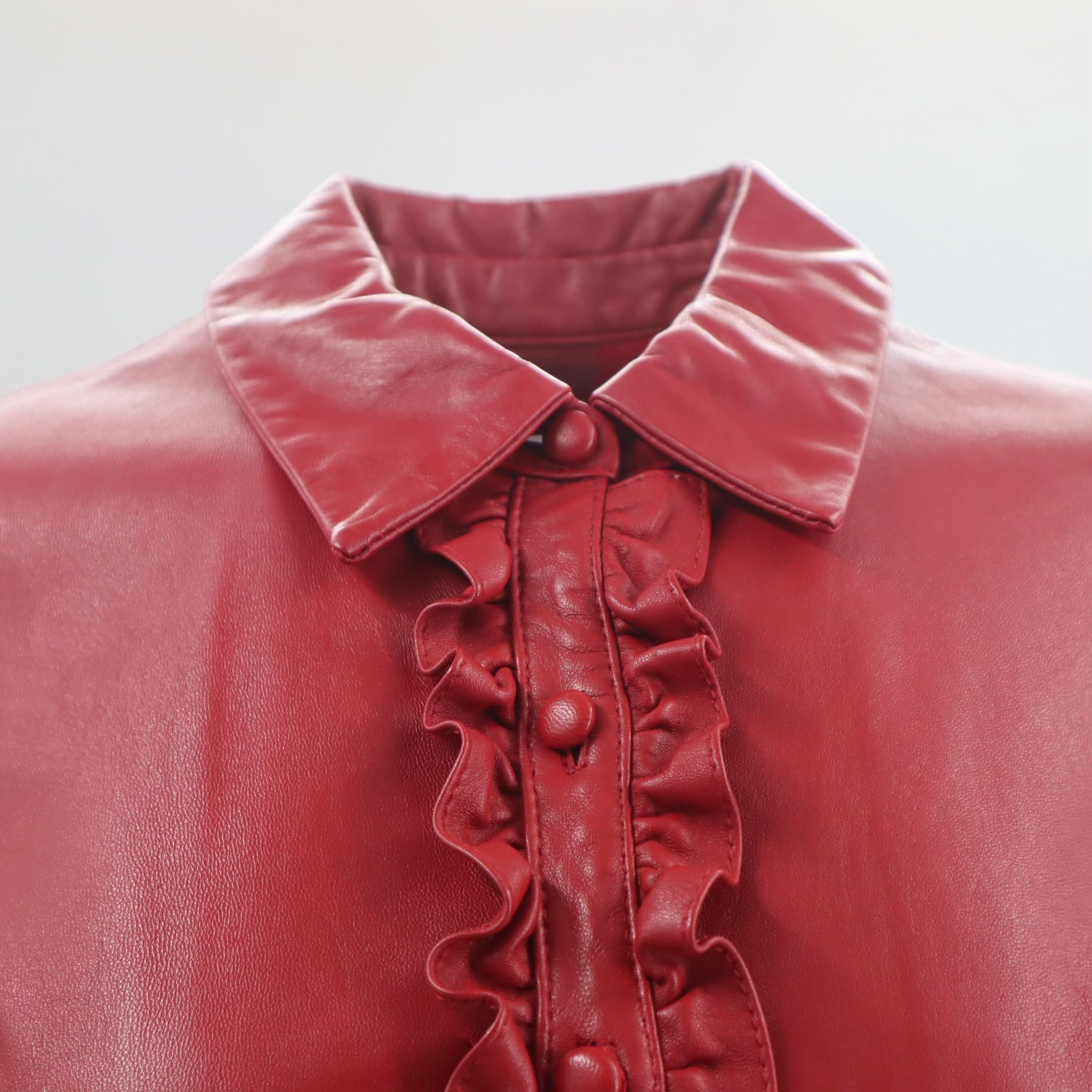 Vintage Red Ruffled Leather Jacket Size 8