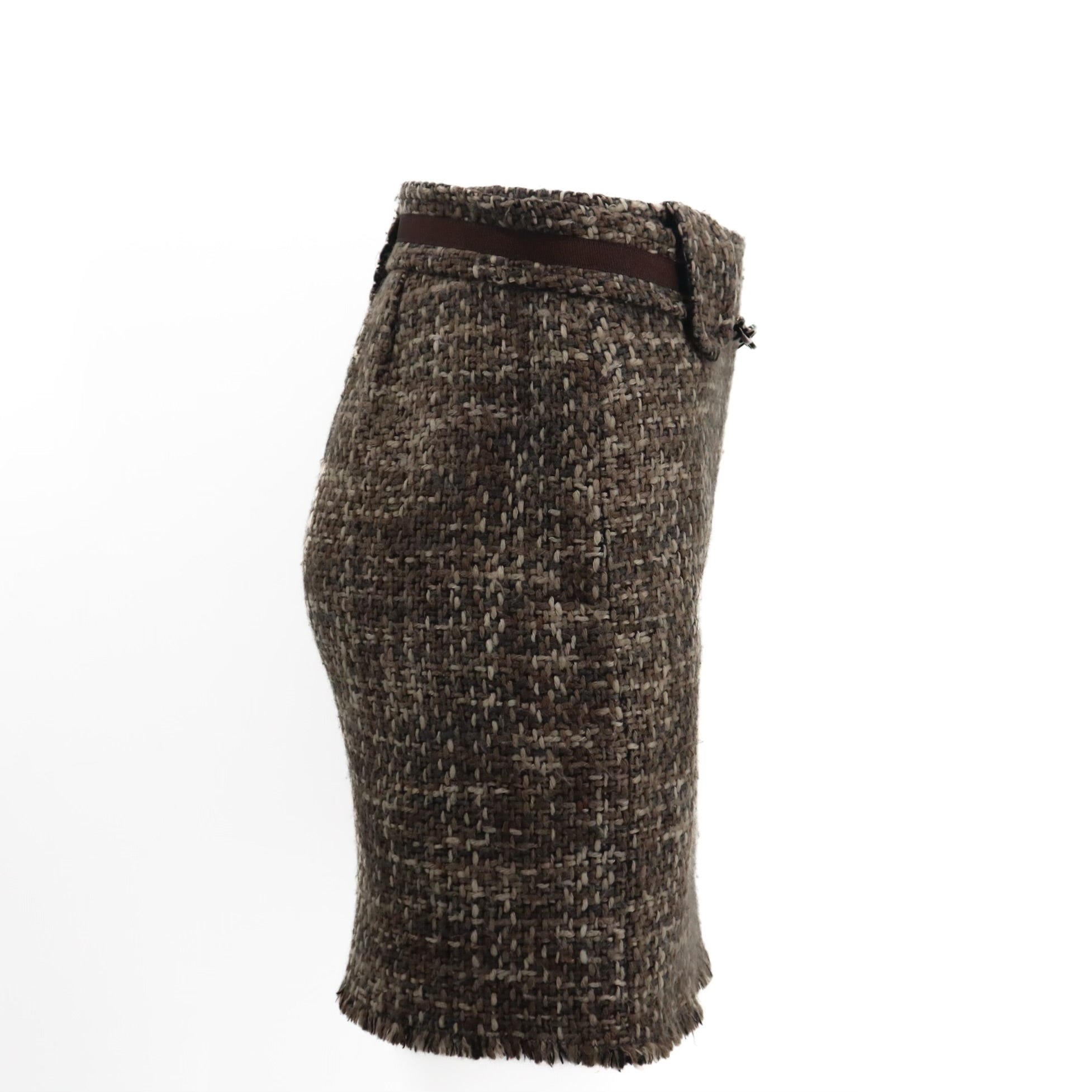 S Alpaca/Wool/Mohair Blend Tweed Belted Chain Skirt