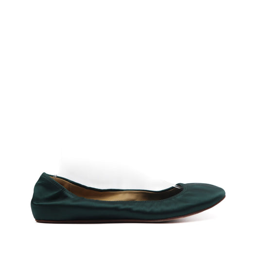Classic Emerald Satin Ballerina Flats Size 39.5