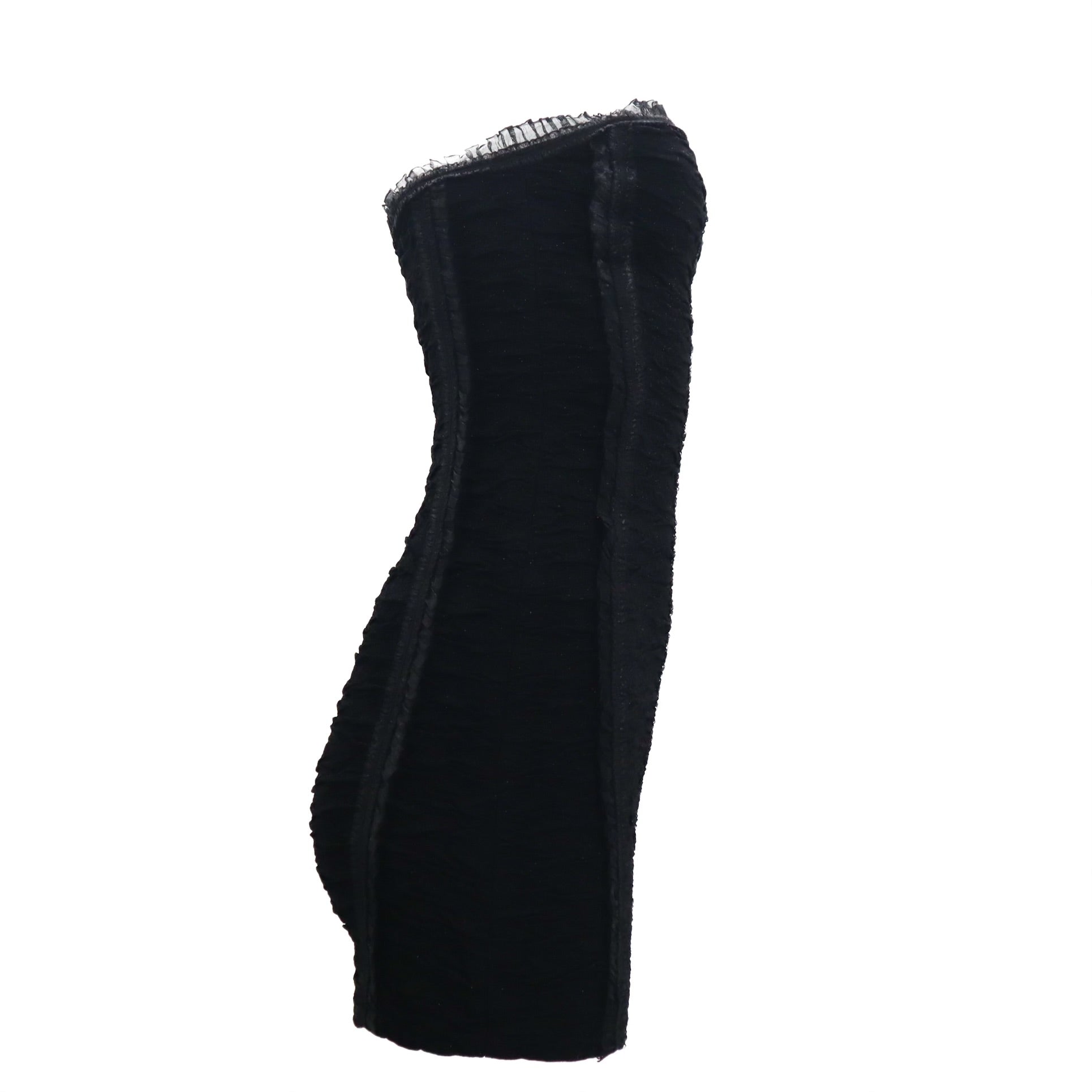 Black Textured Strapless Mini Dress With Ruffles