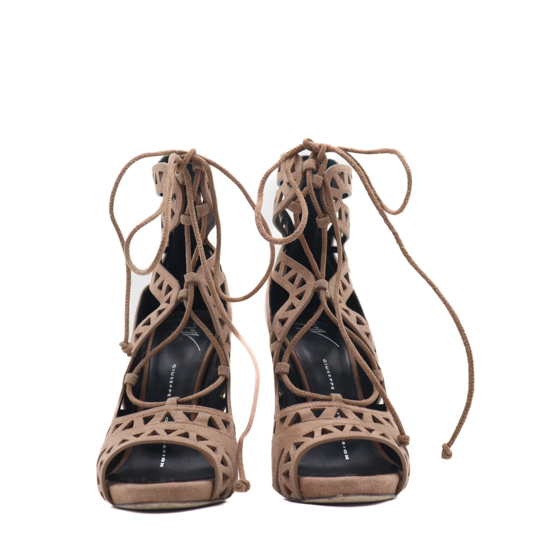 Coline Suede Laser Cut Lace Up Stiletto Heels Size 36
