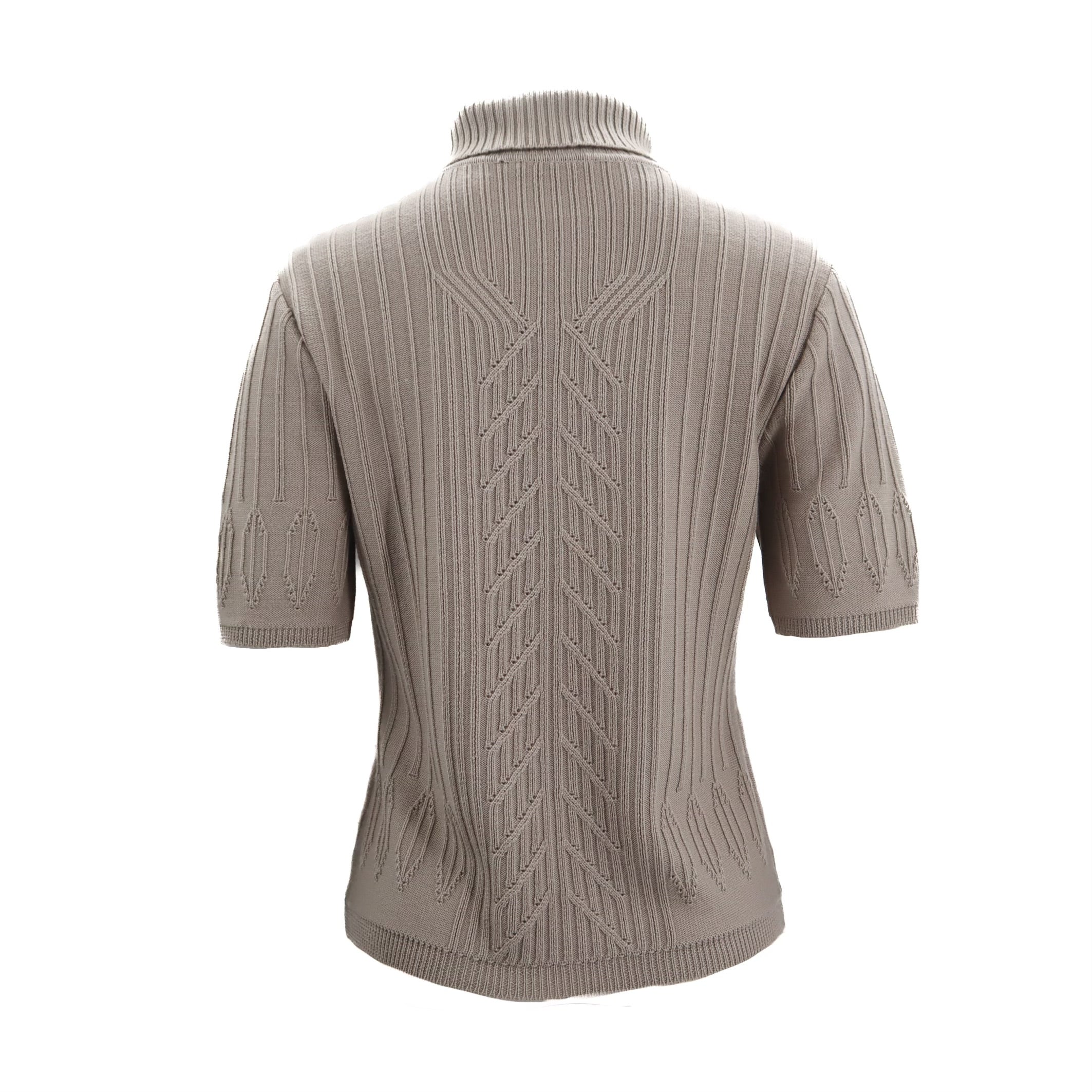 By Oscar Beige Silk Blend Knit Short Sleeve Turtleneck Size M