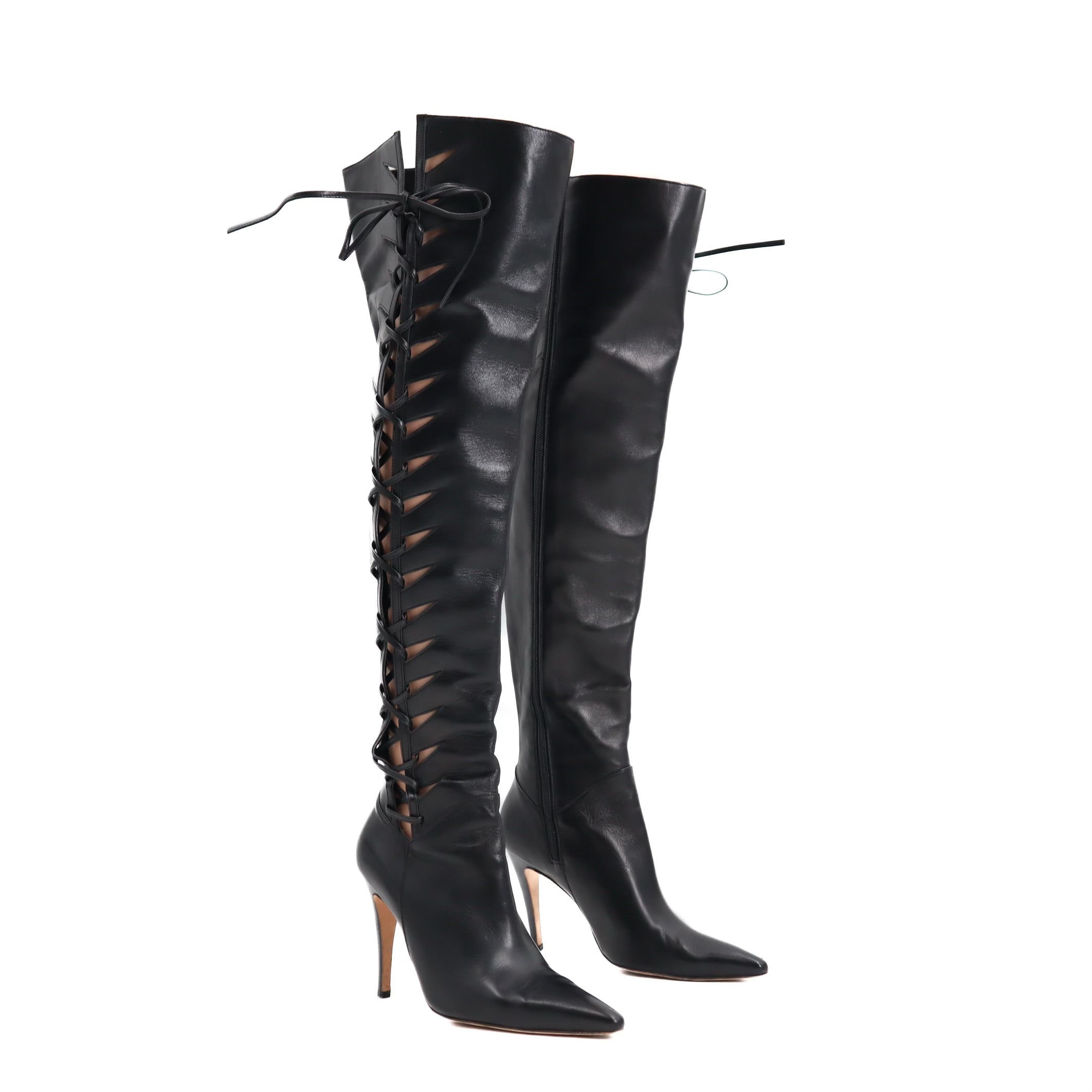Knee High Lace Up Leather Boots