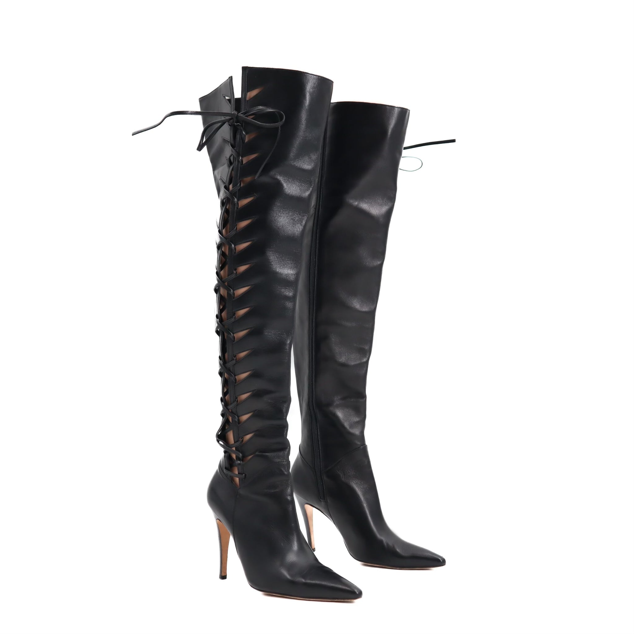 Knee High Lace Up Leather Boots