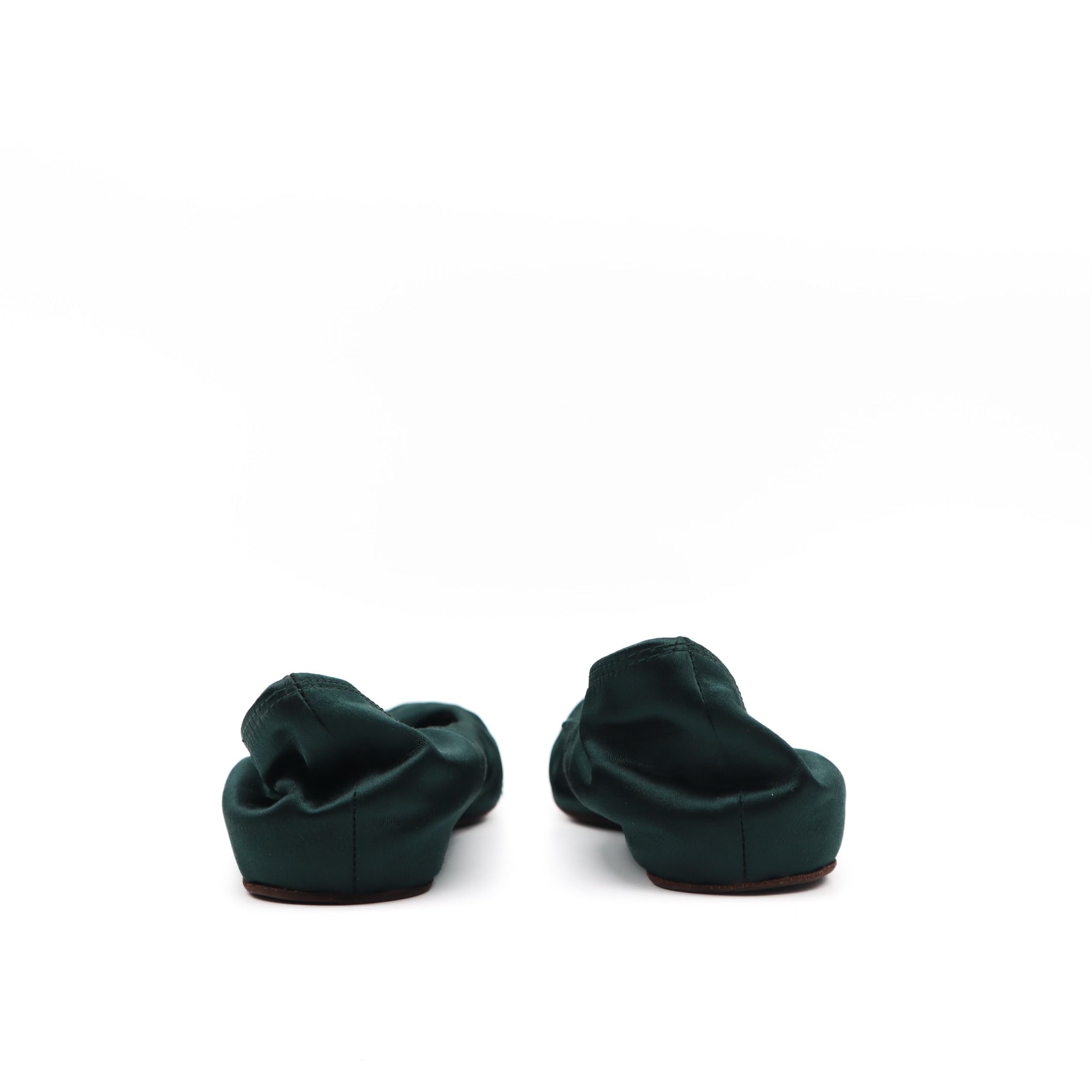 Classic Emerald Satin Ballerina Flats Size 39.5