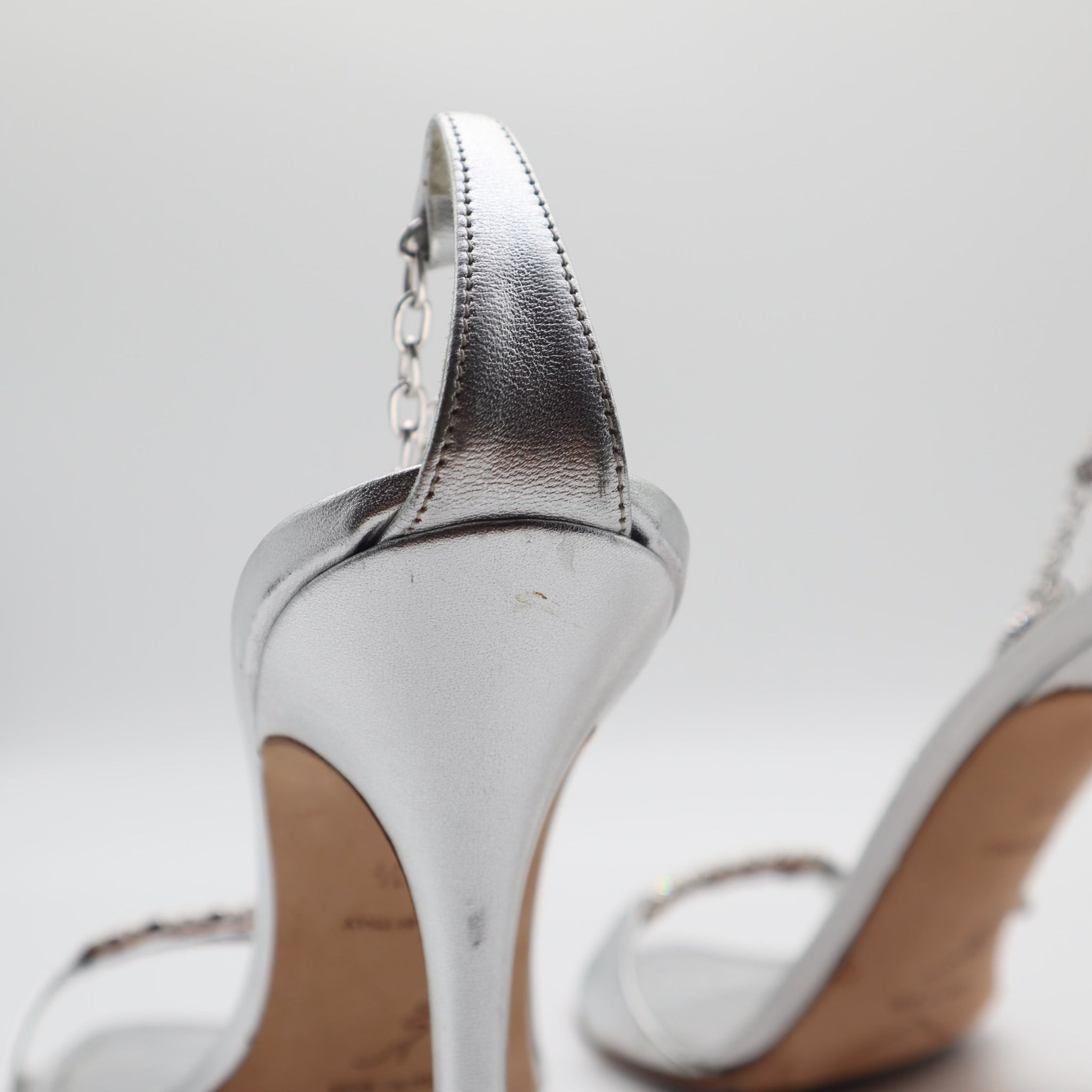 Silver Jeweled Ankle Strap Pumps