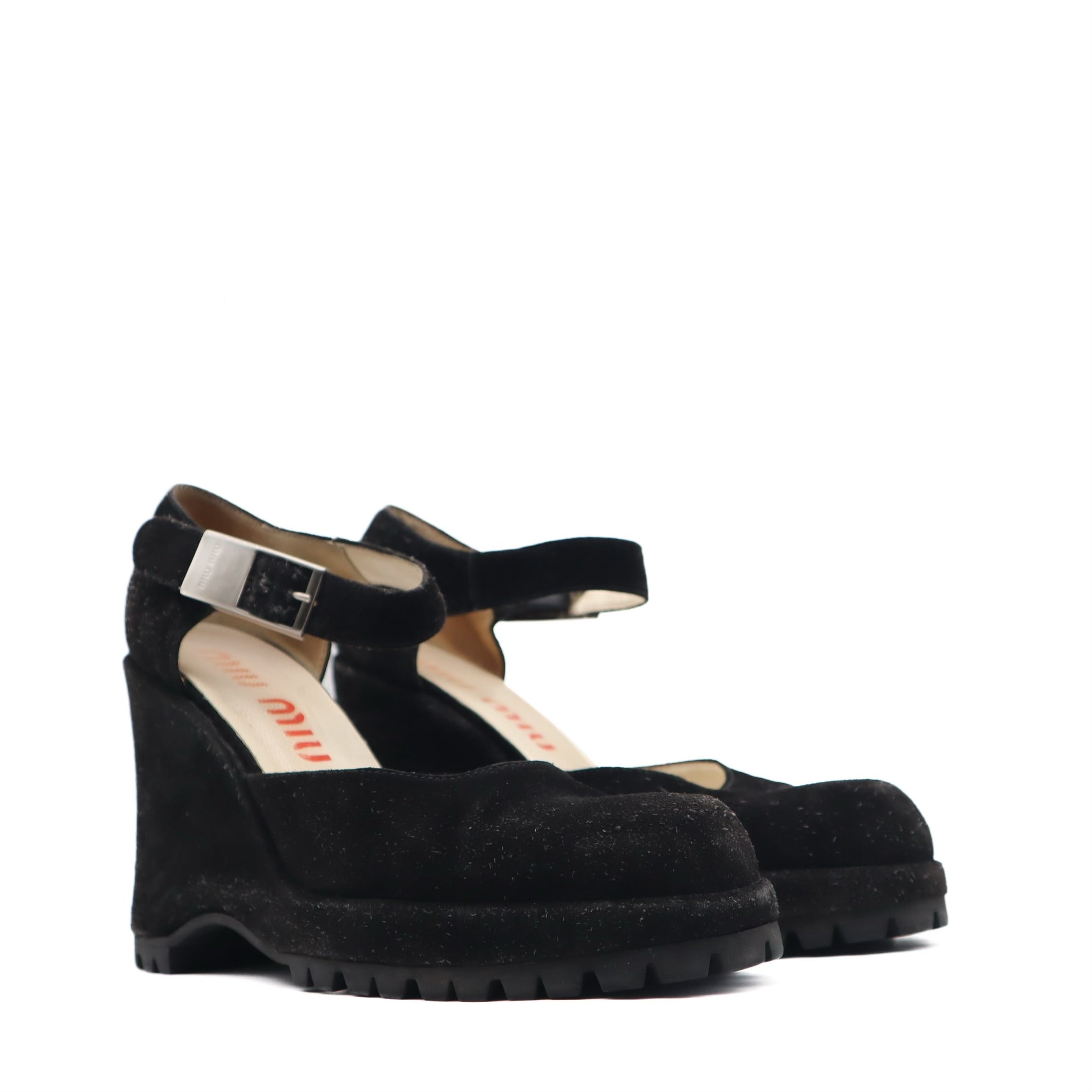 Vintage Mary Jane Suede Wedges Size 38