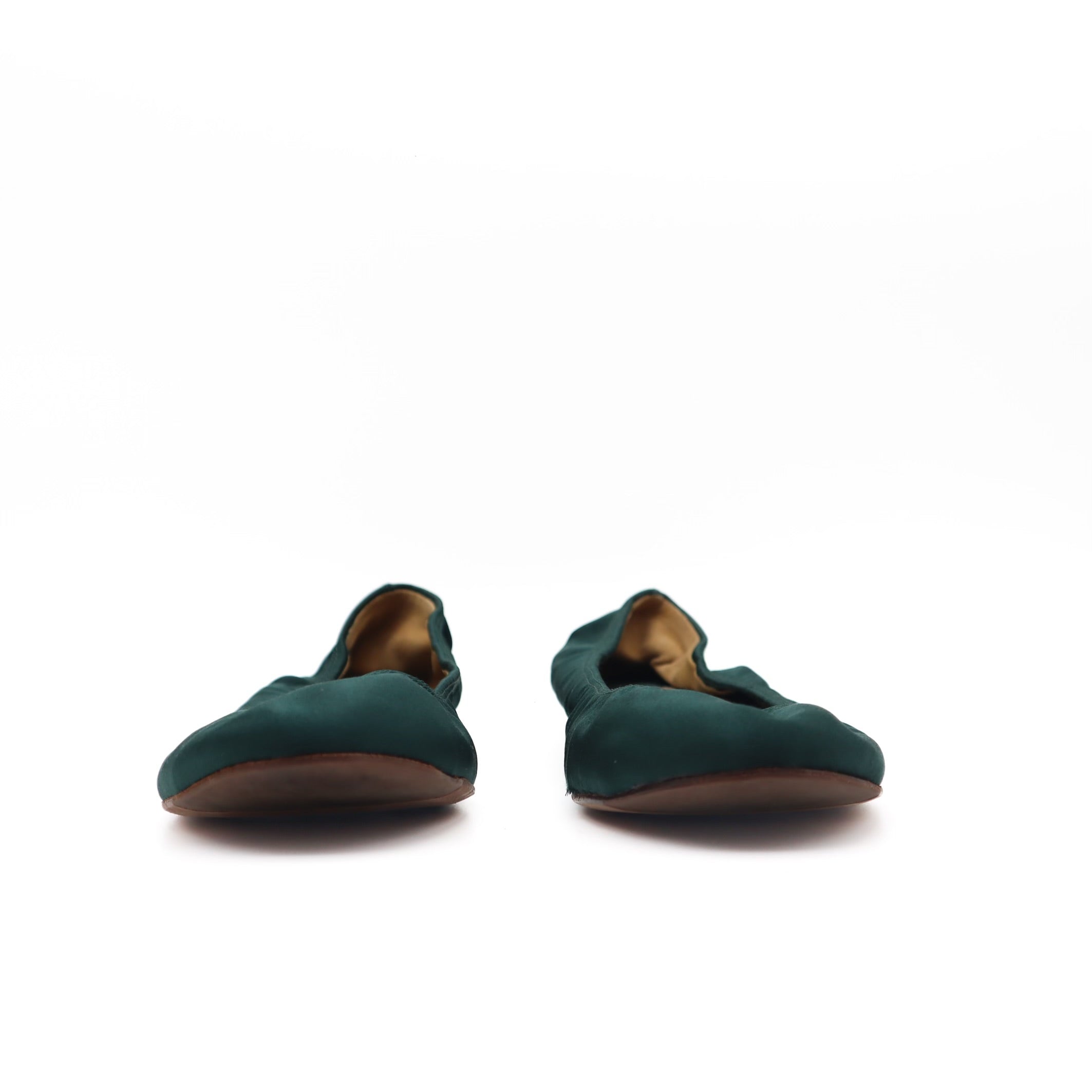 Classic Emerald Satin Ballerina Flats Size 39.5