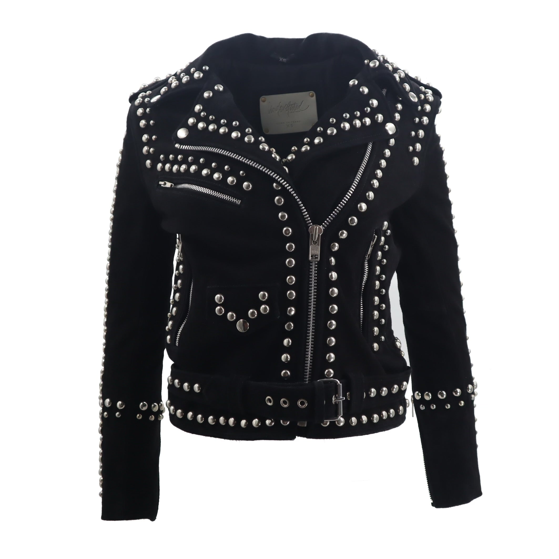 Heavy Suede Dome Studded Zippered Moto Biker Jacket Size XS