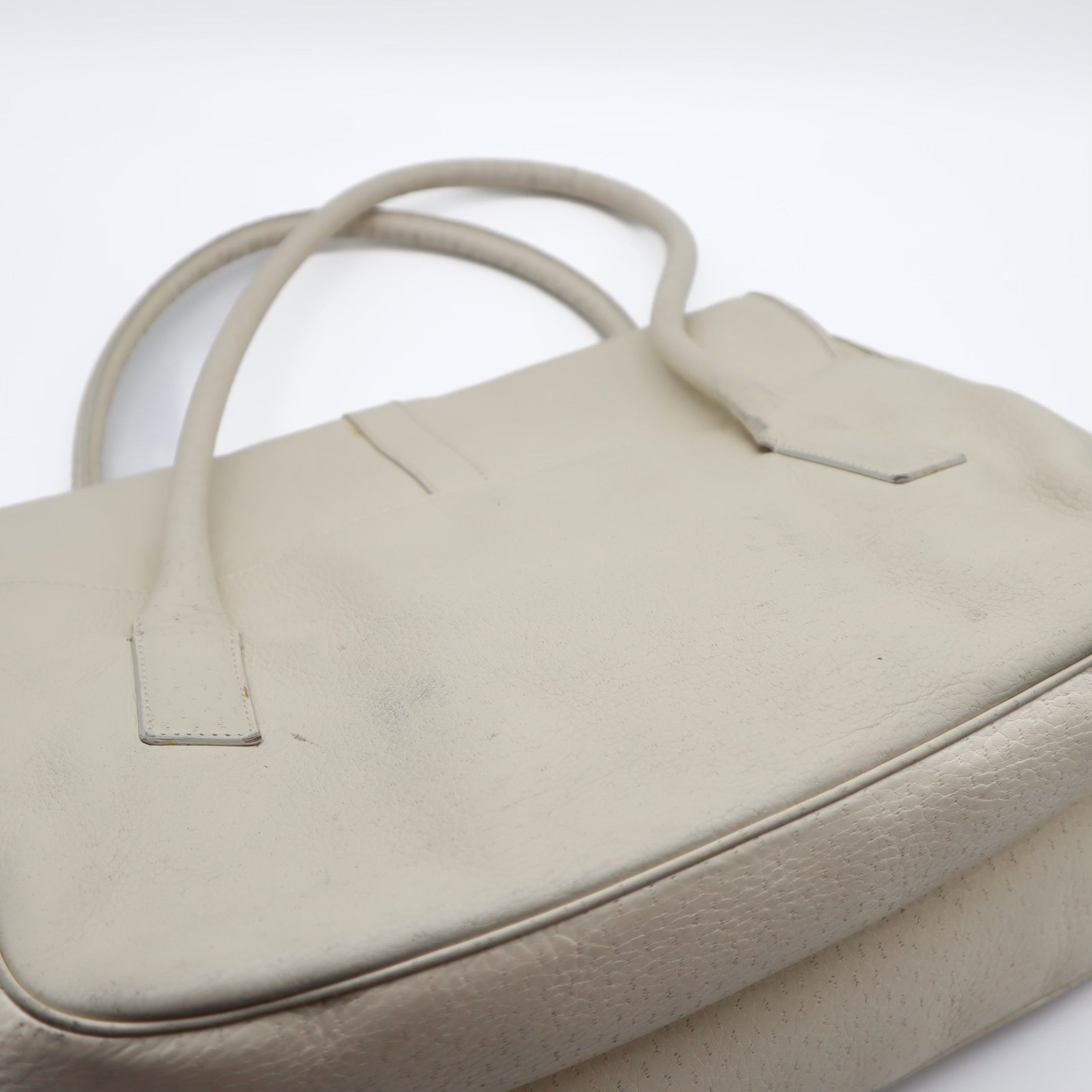 Gancini Textured Leather Top Handle Ivory Satchel
