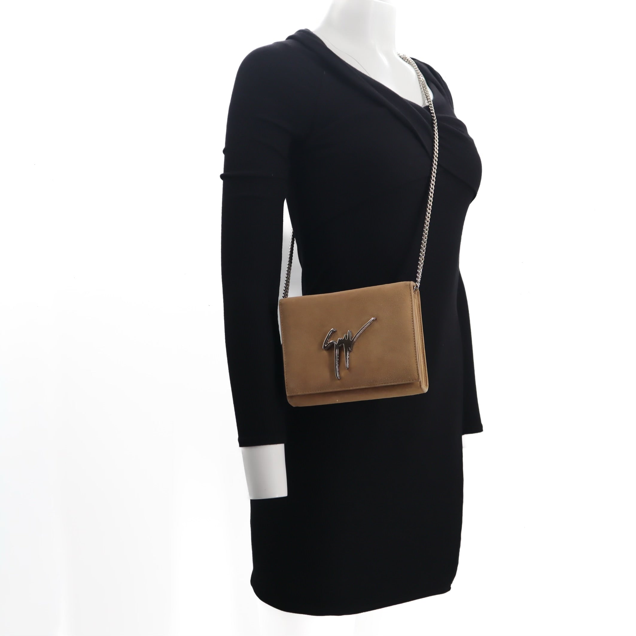Suede Box Clutch With Chain