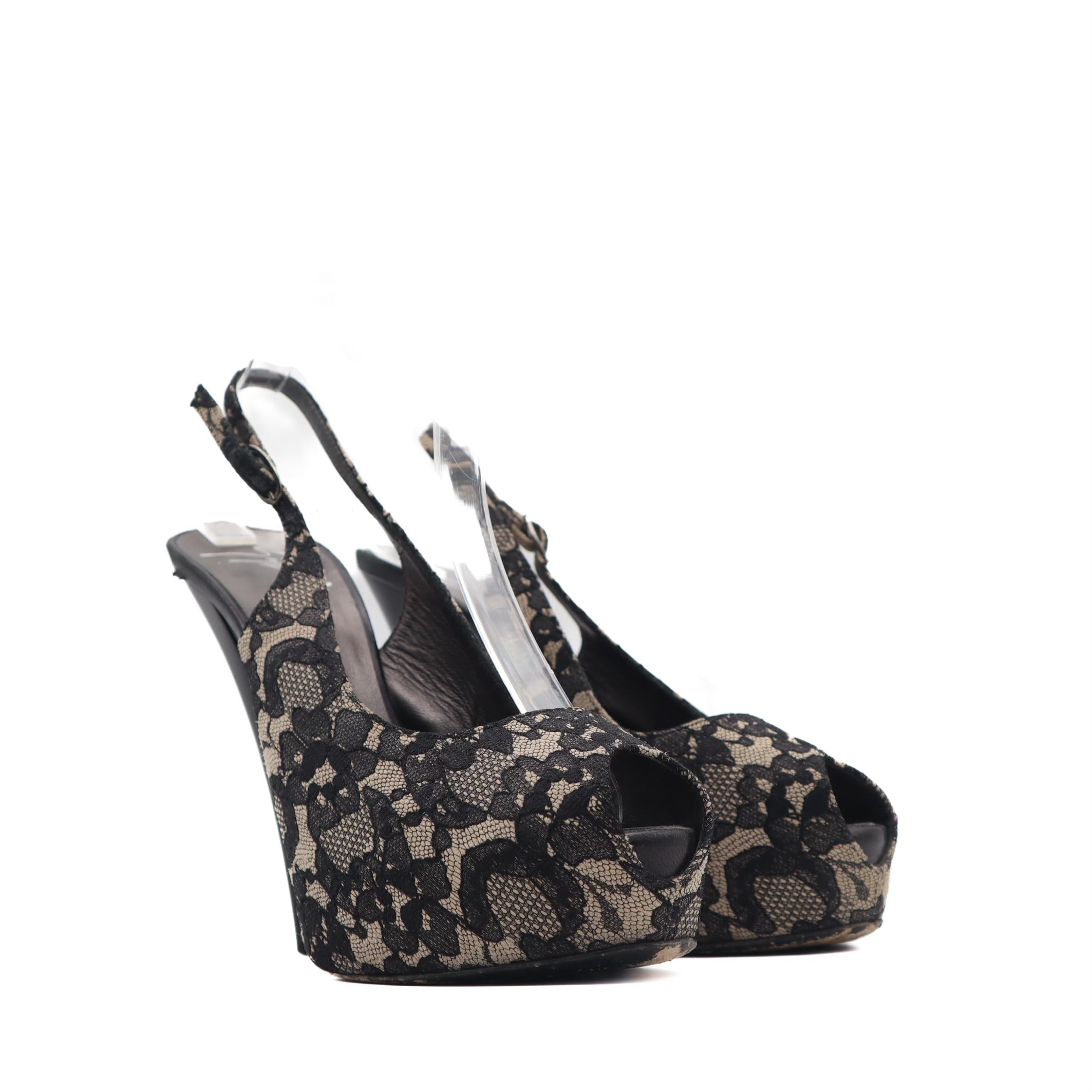 Lace Slingback Platform Peep Toe Pumps Size 38.5