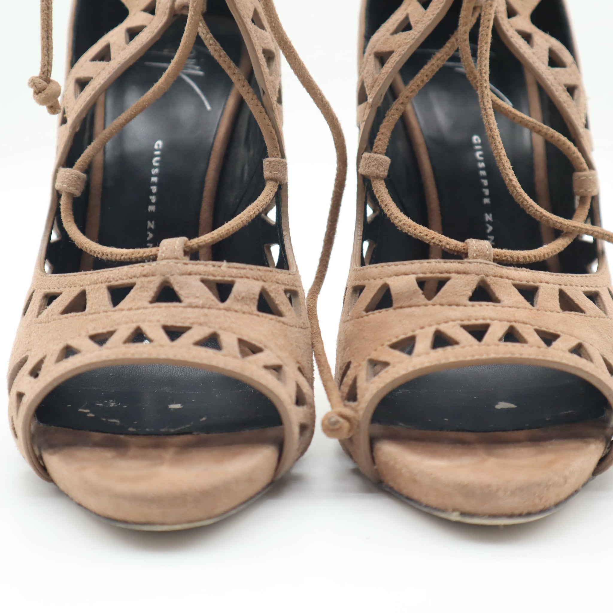 Coline Suede Laser Cut Lace Up Stiletto Heels Size 36
