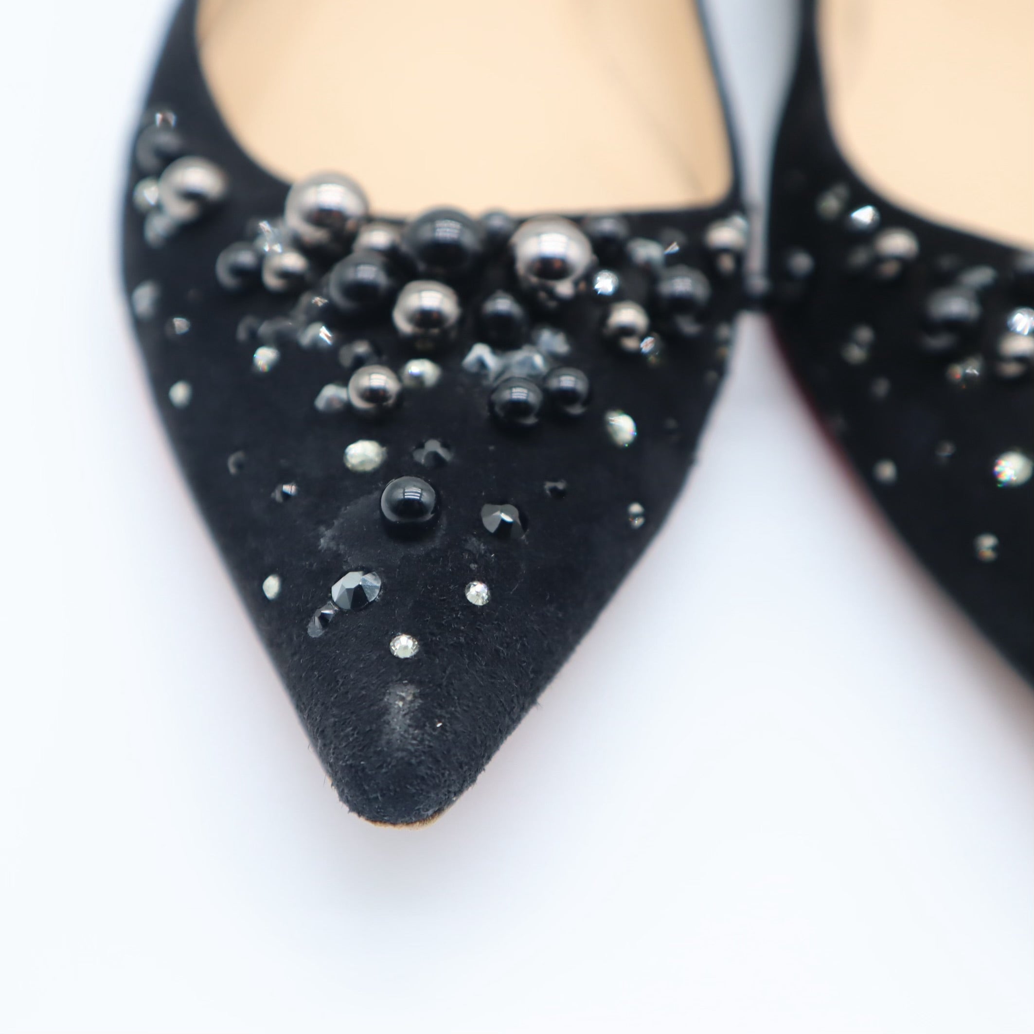 Veau Velours Embellished Pointed Toe Flats Black Size 42