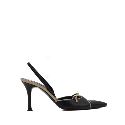 Leather Pointed Toe Slingback Pumps Size 37