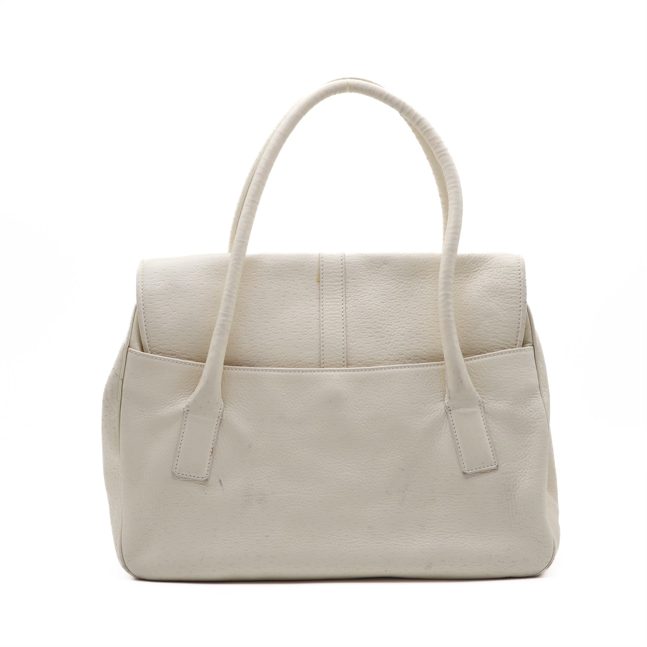 Gancini Textured Leather Top Handle Ivory Satchel