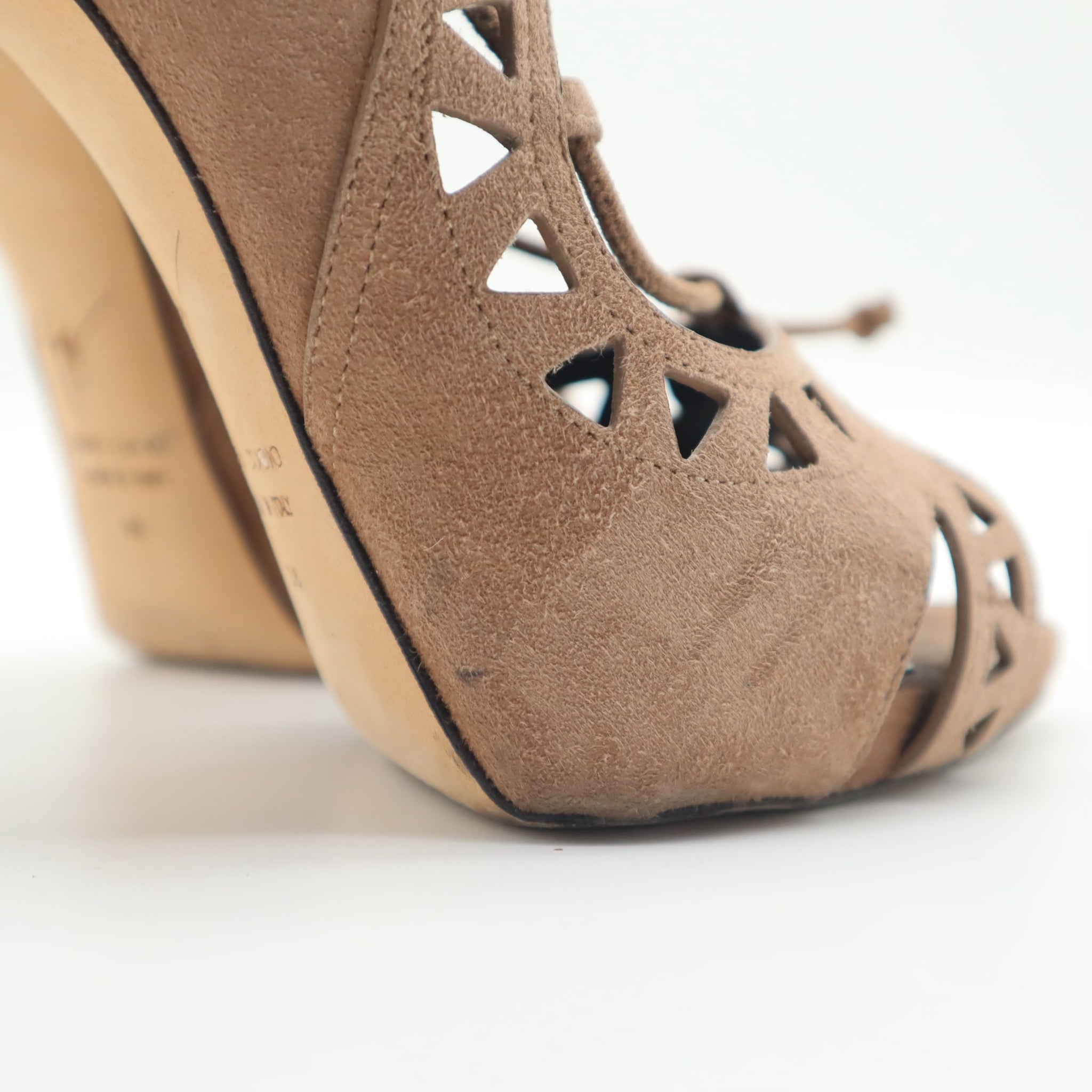 Coline Suede Laser Cut Lace Up Stiletto Heels Size 36