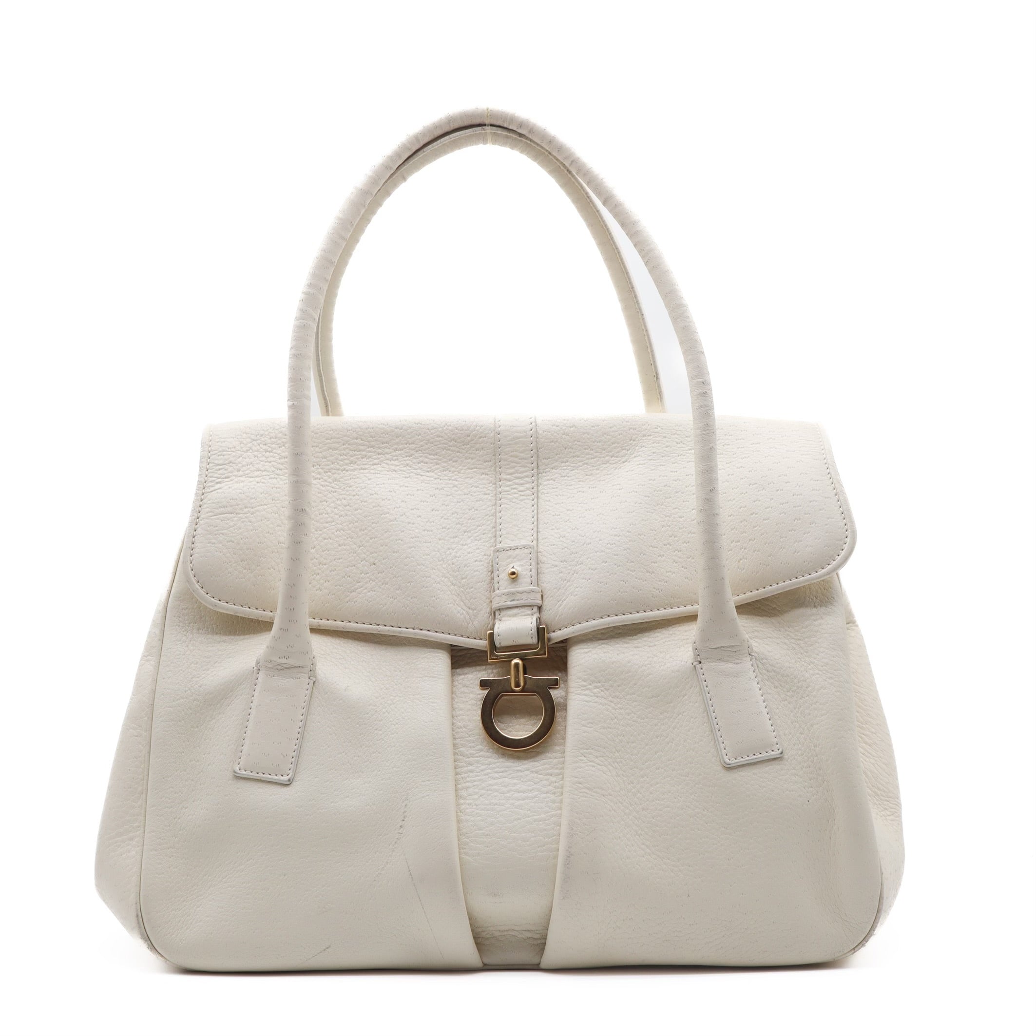 Gancini Textured Leather Top Handle Ivory Satchel