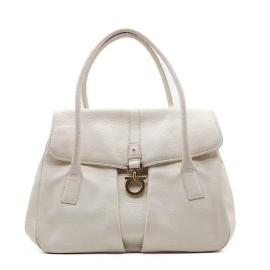 Gancini Textured Leather Top Handle Ivory Satchel