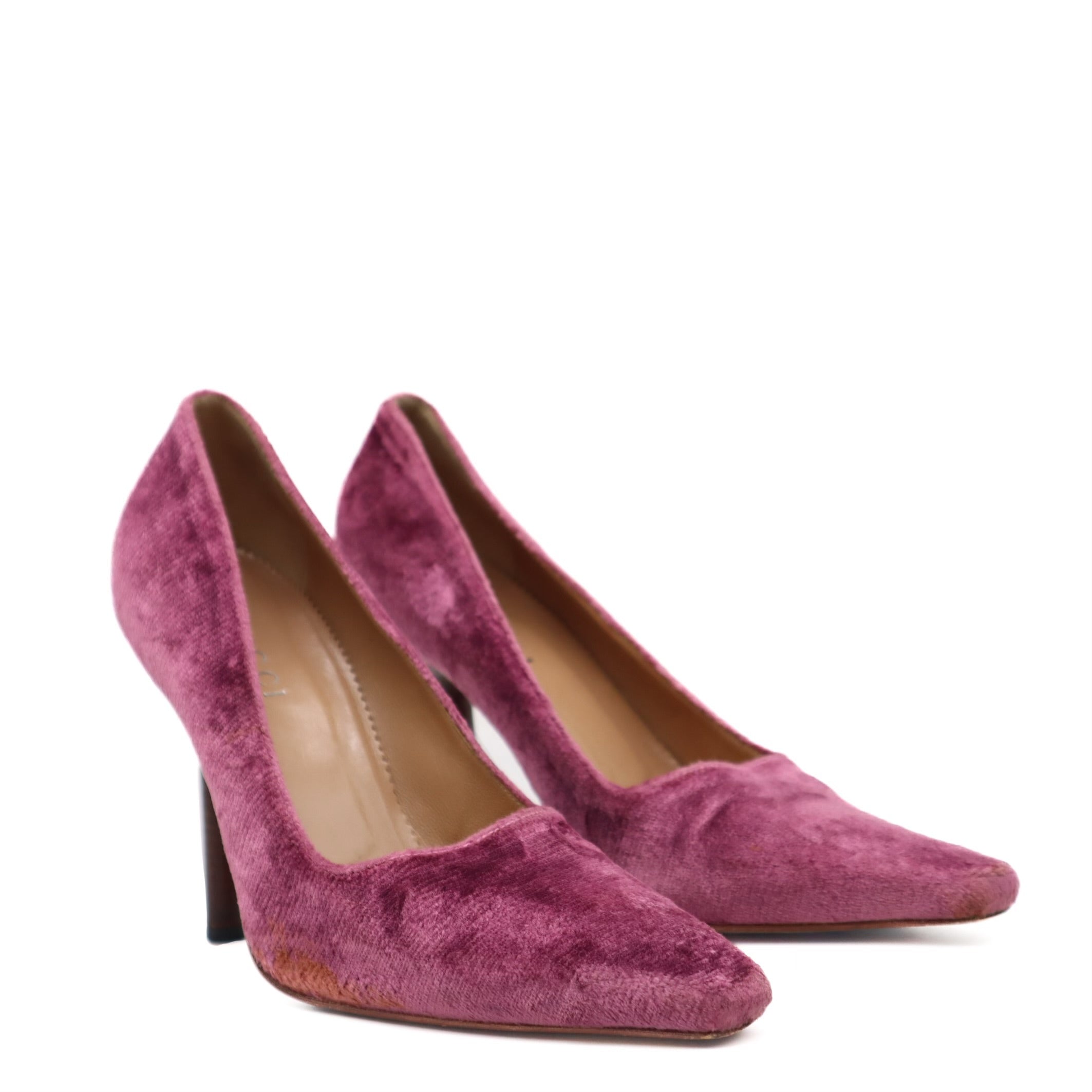 Purple Velvet Wood Heeled Pumps