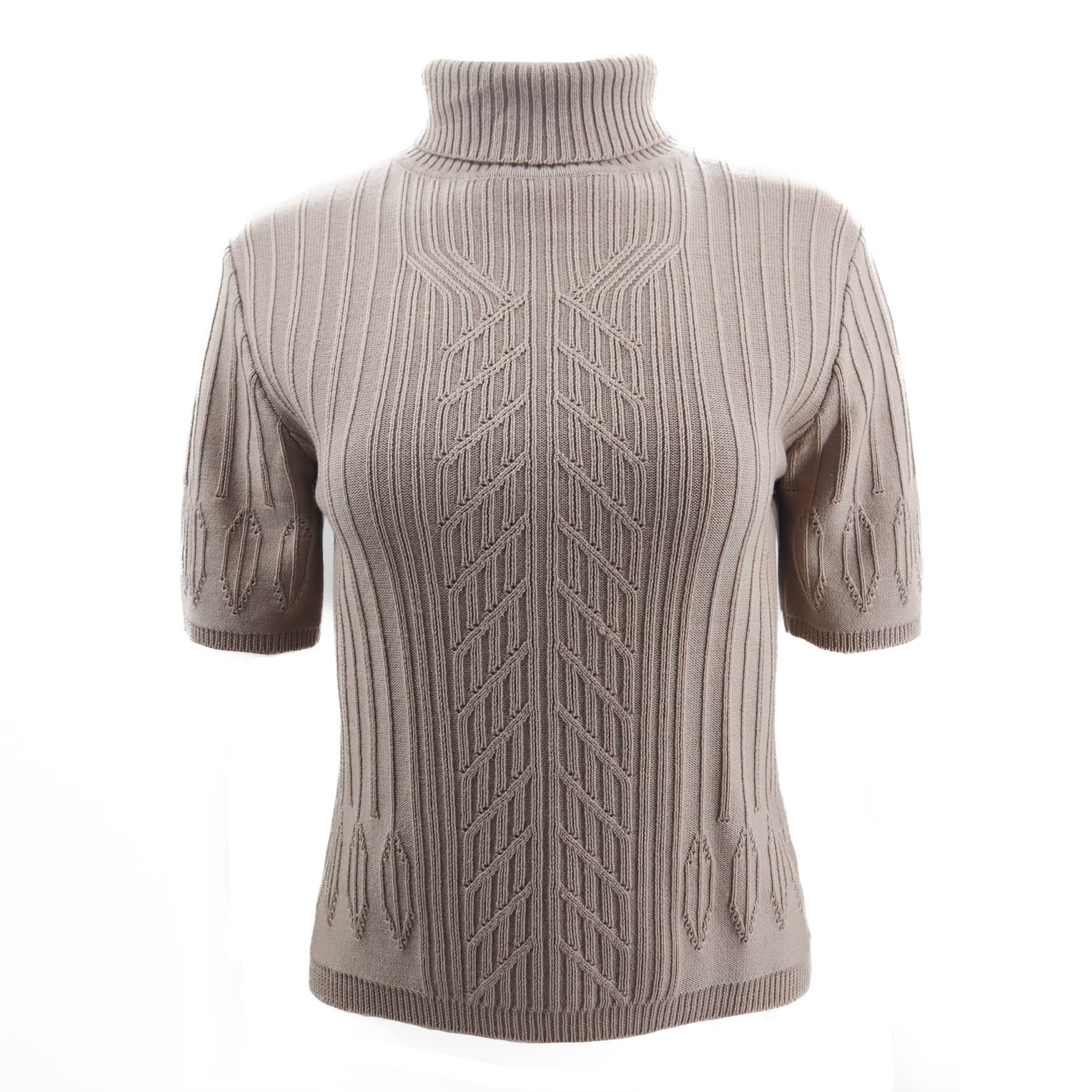 By Oscar Beige Silk Blend Knit Short Sleeve Turtleneck Size M