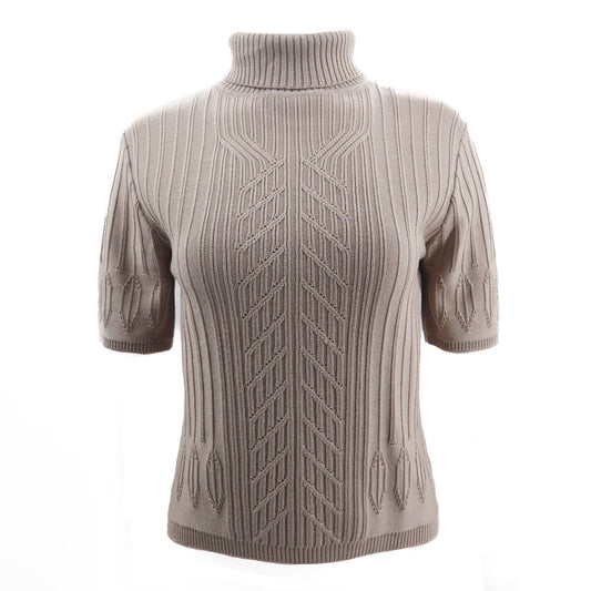 By Oscar Beige Silk Blend Knit Short Sleeve Turtleneck Size M