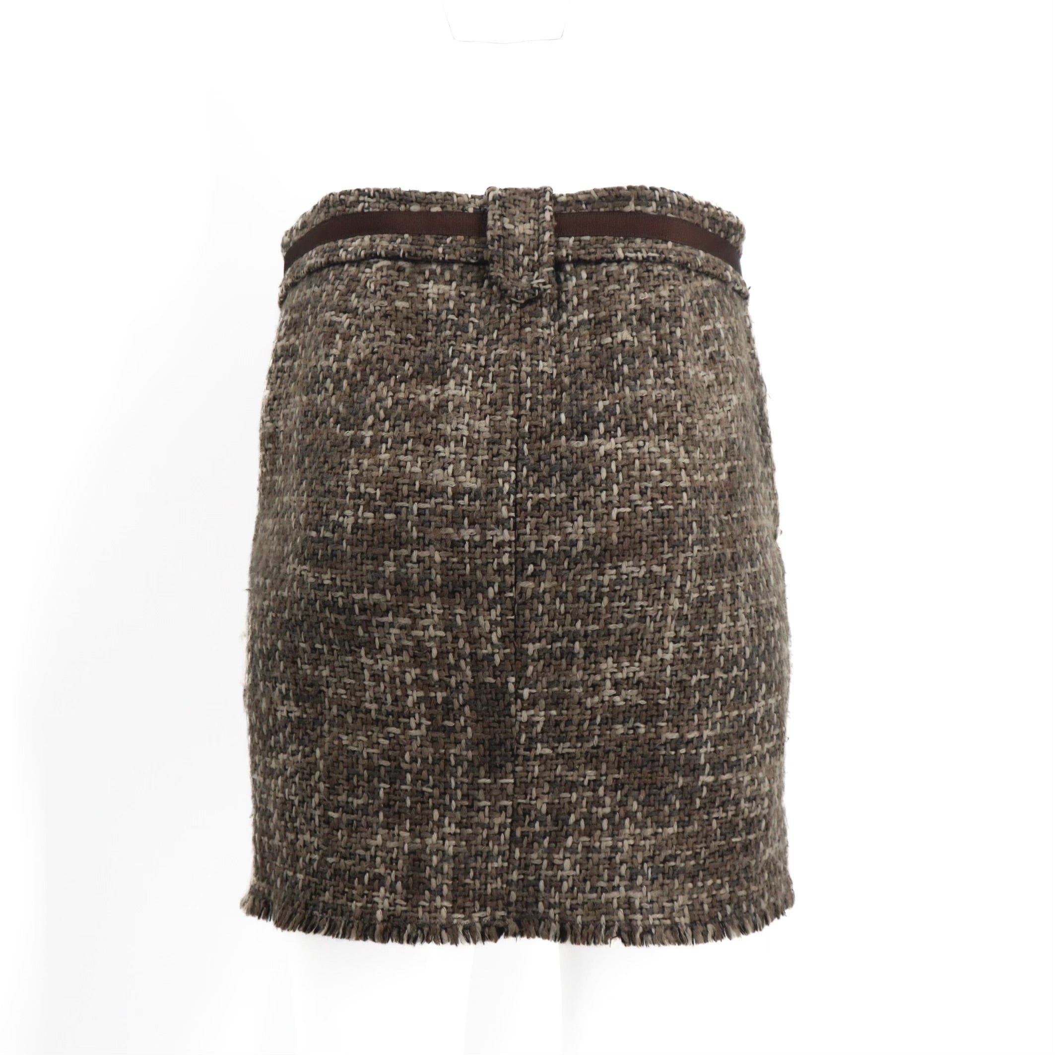 S Alpaca/Wool/Mohair Blend Tweed Belted Chain Skirt
