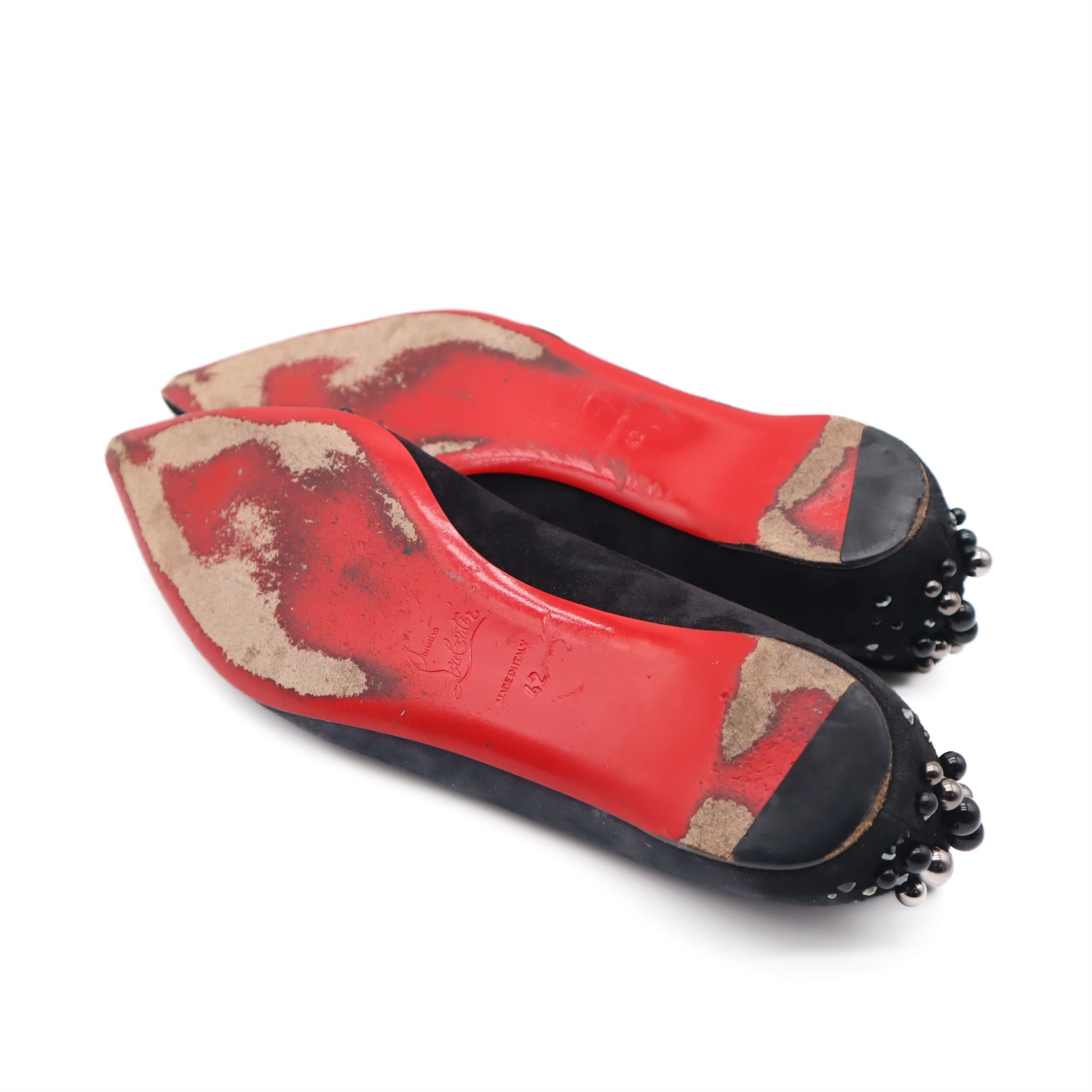 Veau Velours Embellished Pointed Toe Flats Black Size 42