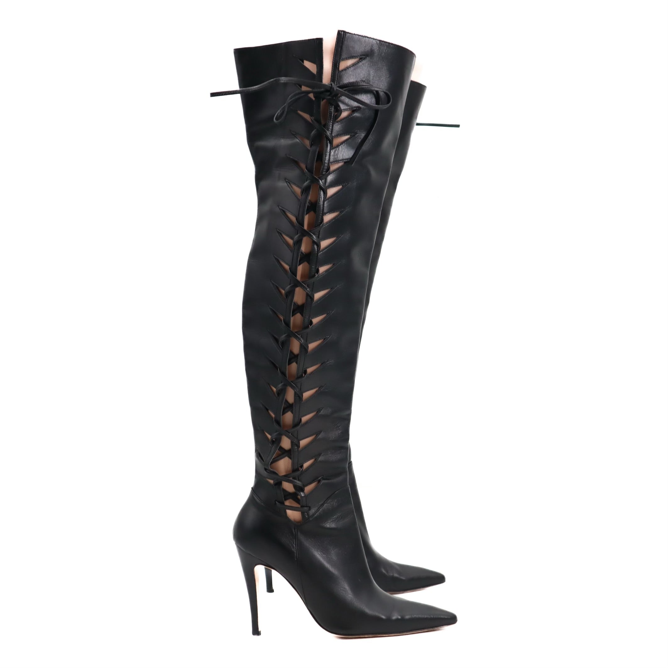 Knee High Lace Up Leather Boots