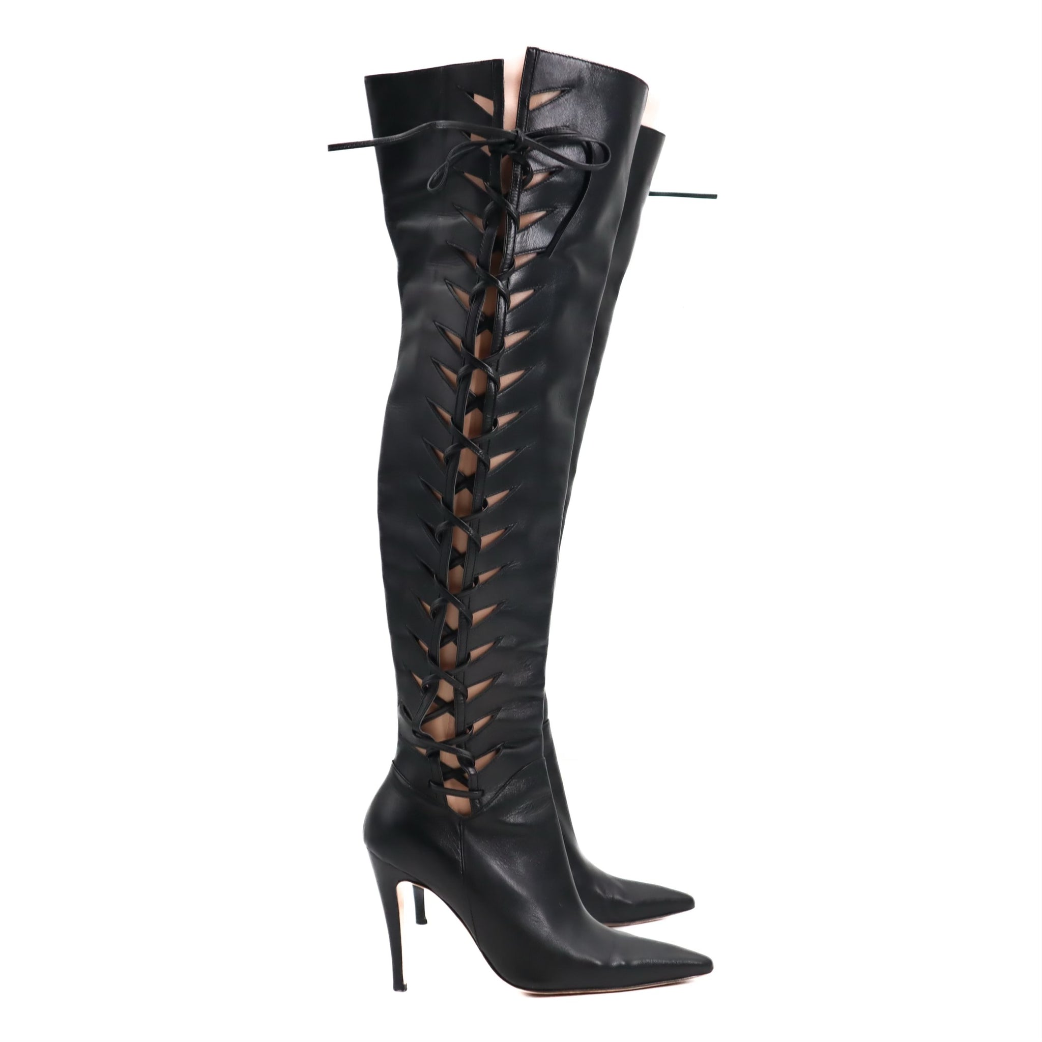 Knee High Lace Up Leather Boots