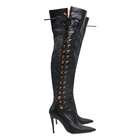 Knee High Lace Up Leather Boots