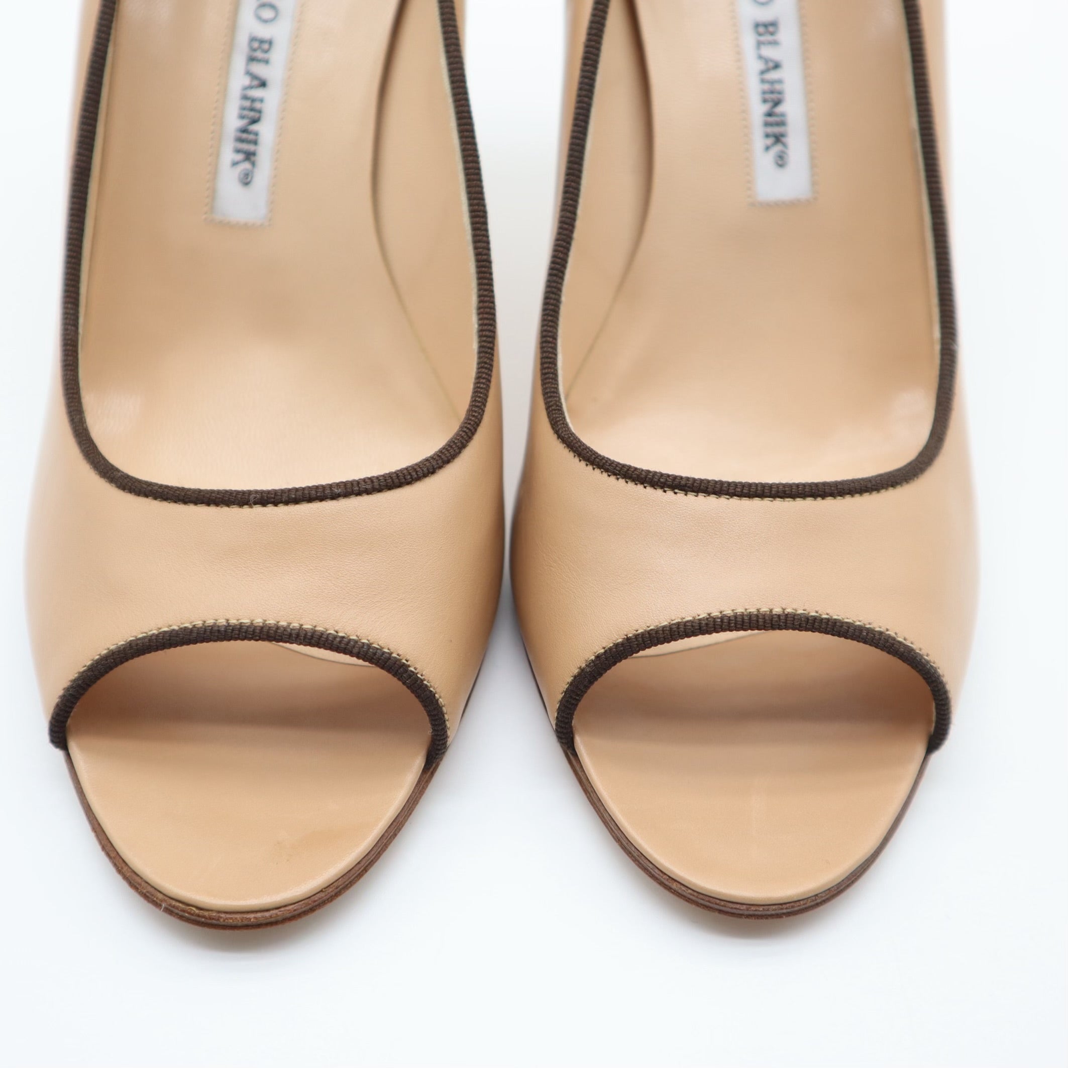 Canazza Nude Leather Peep Toe Pump Size 37.5 EU