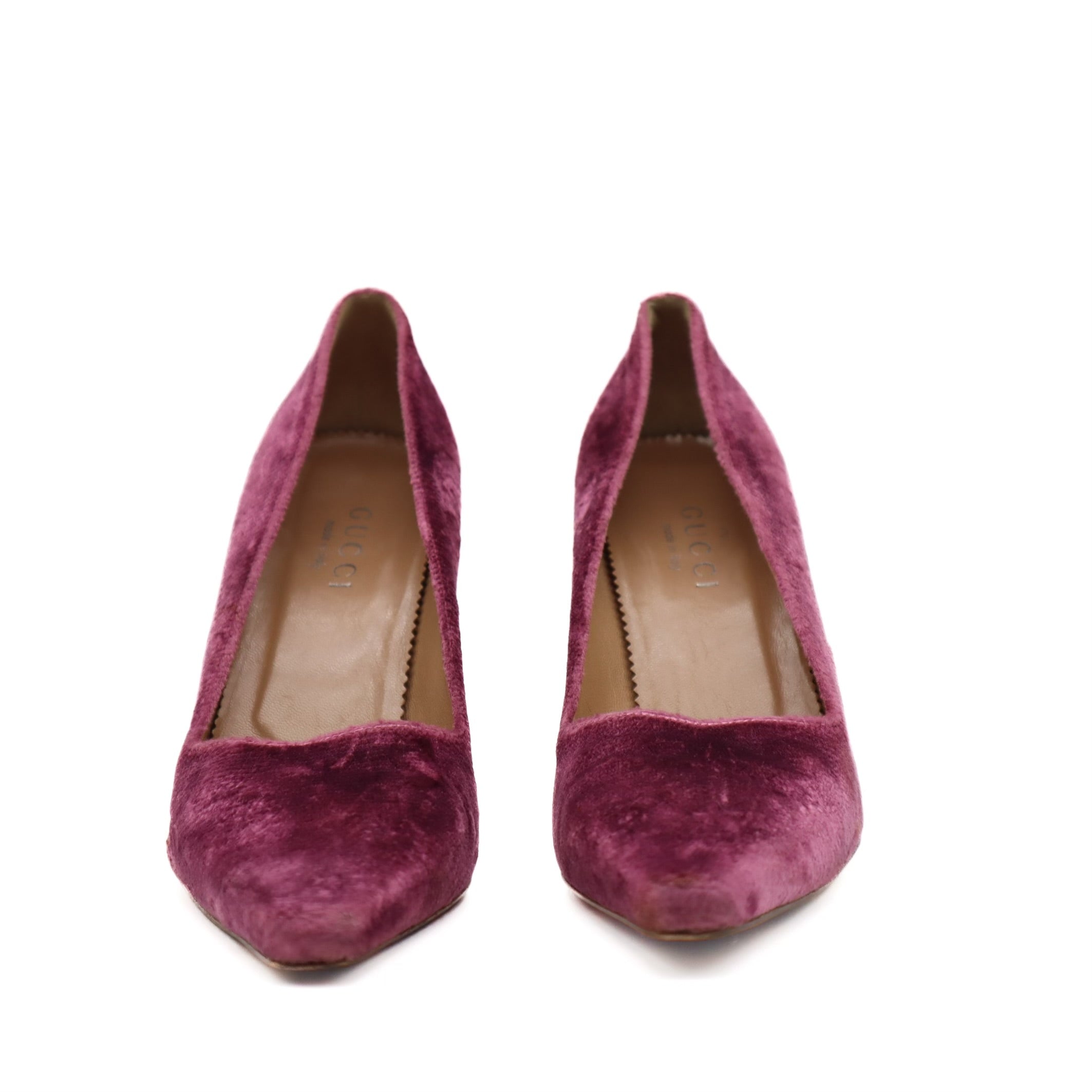 Purple Velvet Wood Heeled Pumps