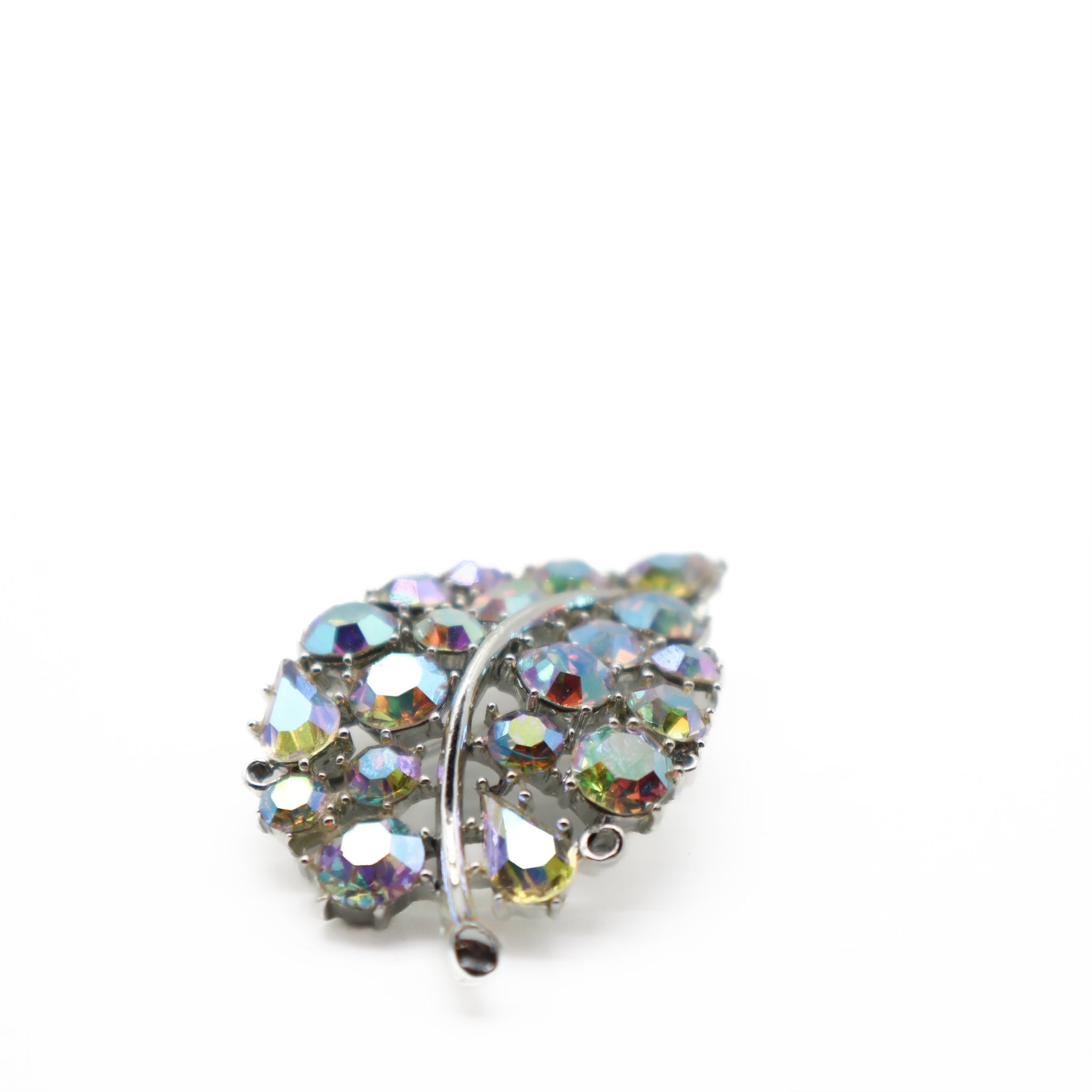 Vintage Iridescent Crystal Leaf Brooch