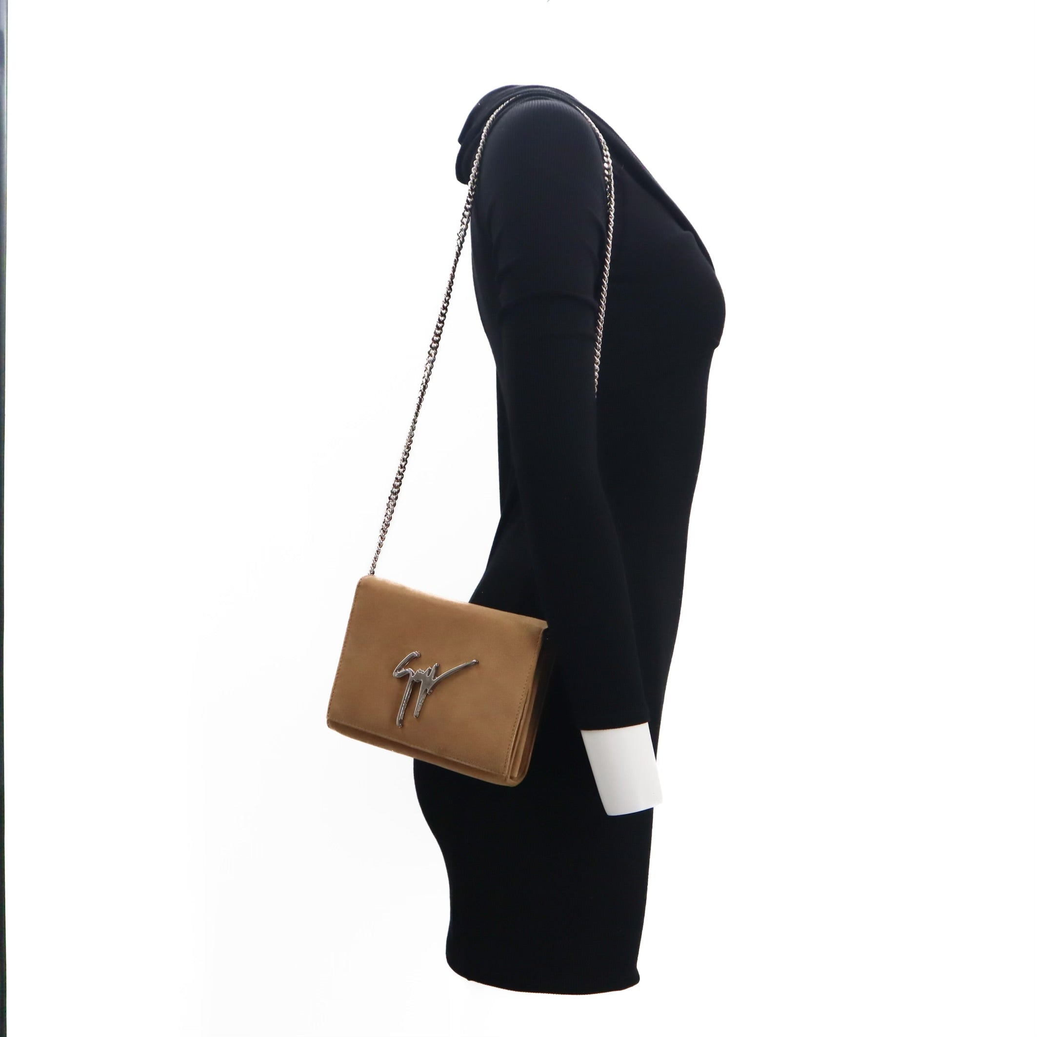 Suede Box Clutch With Chain