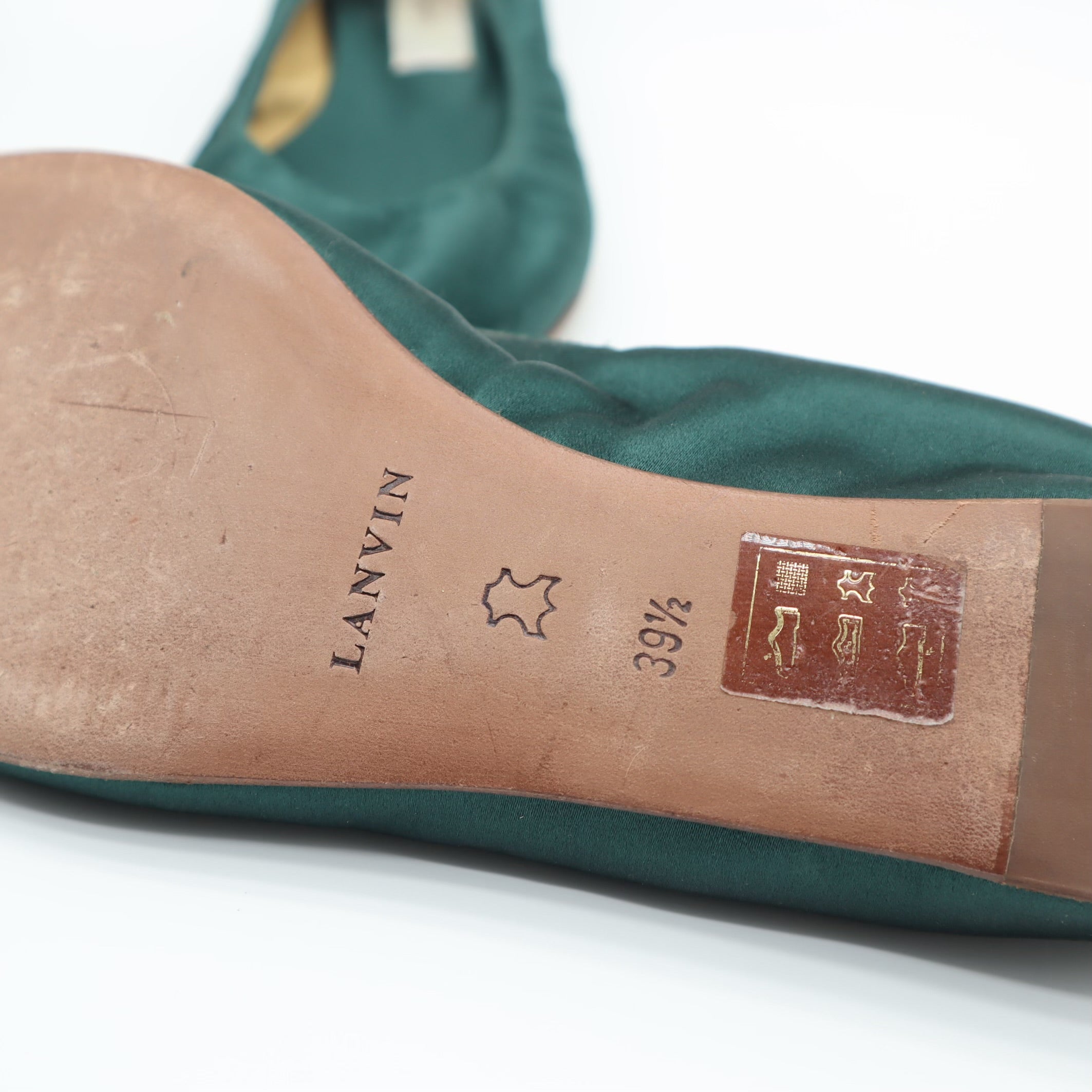 Classic Emerald Satin Ballerina Flats Size 39.5