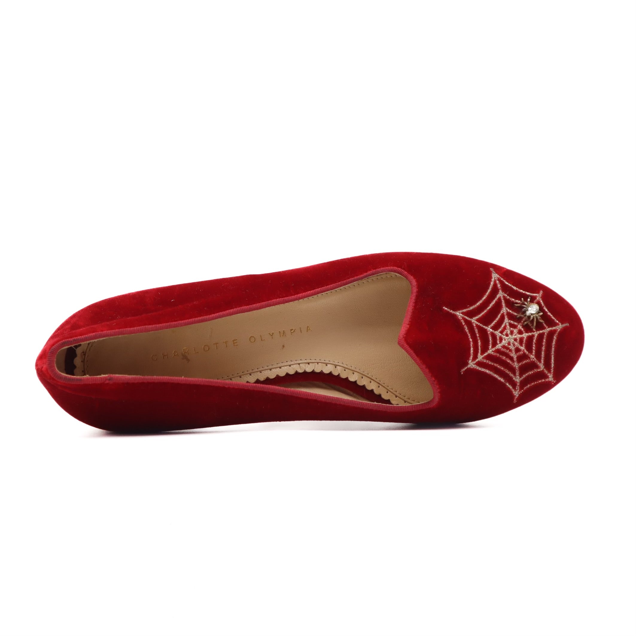 Red Velvet Spider Web Loafer Flats