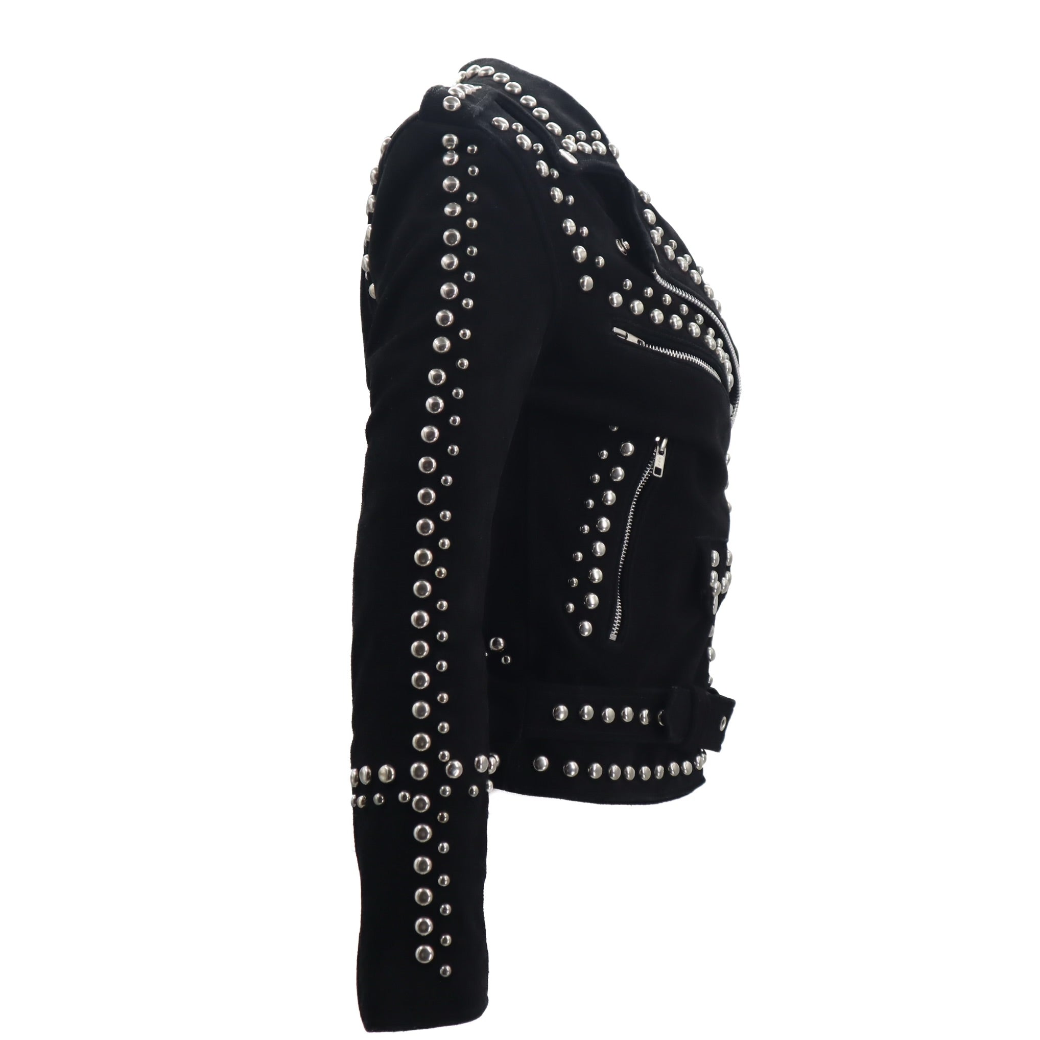 Heavy Suede Dome Studded Zippered Moto Biker Jacket Size XS