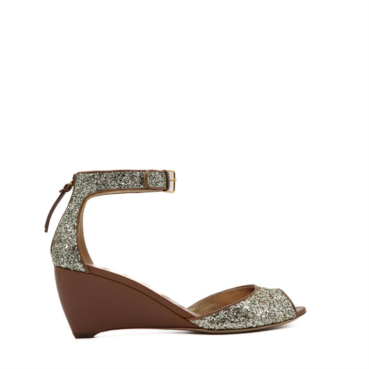 Gold Glitter Ankle Strap Wedges Size 40
