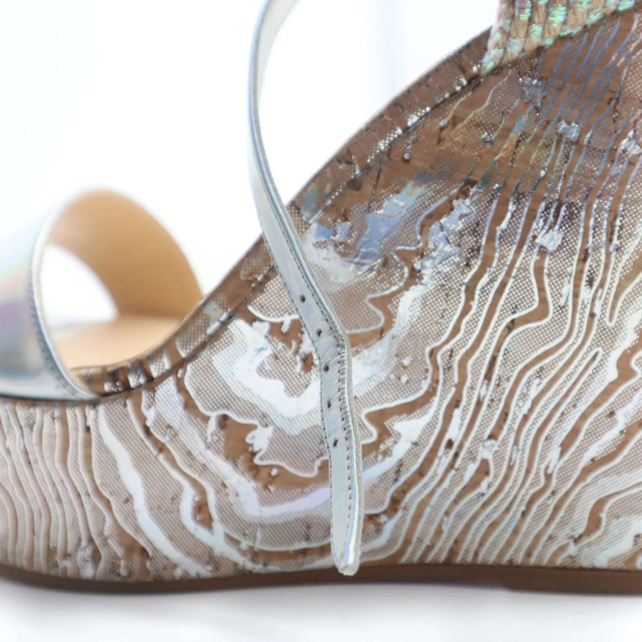 ÉPROUVÉE CHRISTIAN LOUBOUTIN Bellamonica Specchio Laser Holographic Cork Wedges Apparel & Accessories