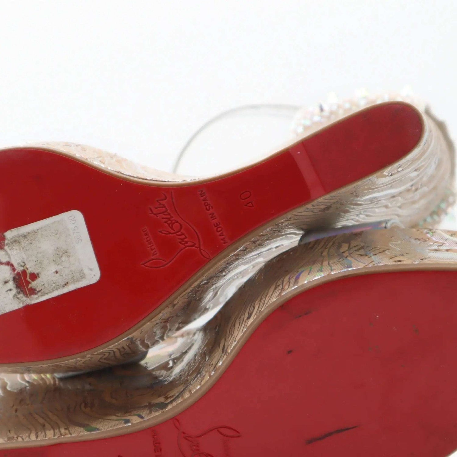ÉPROUVÉE CHRISTIAN LOUBOUTIN Bellamonica Specchio Laser Holographic Cork Wedges Apparel & Accessories